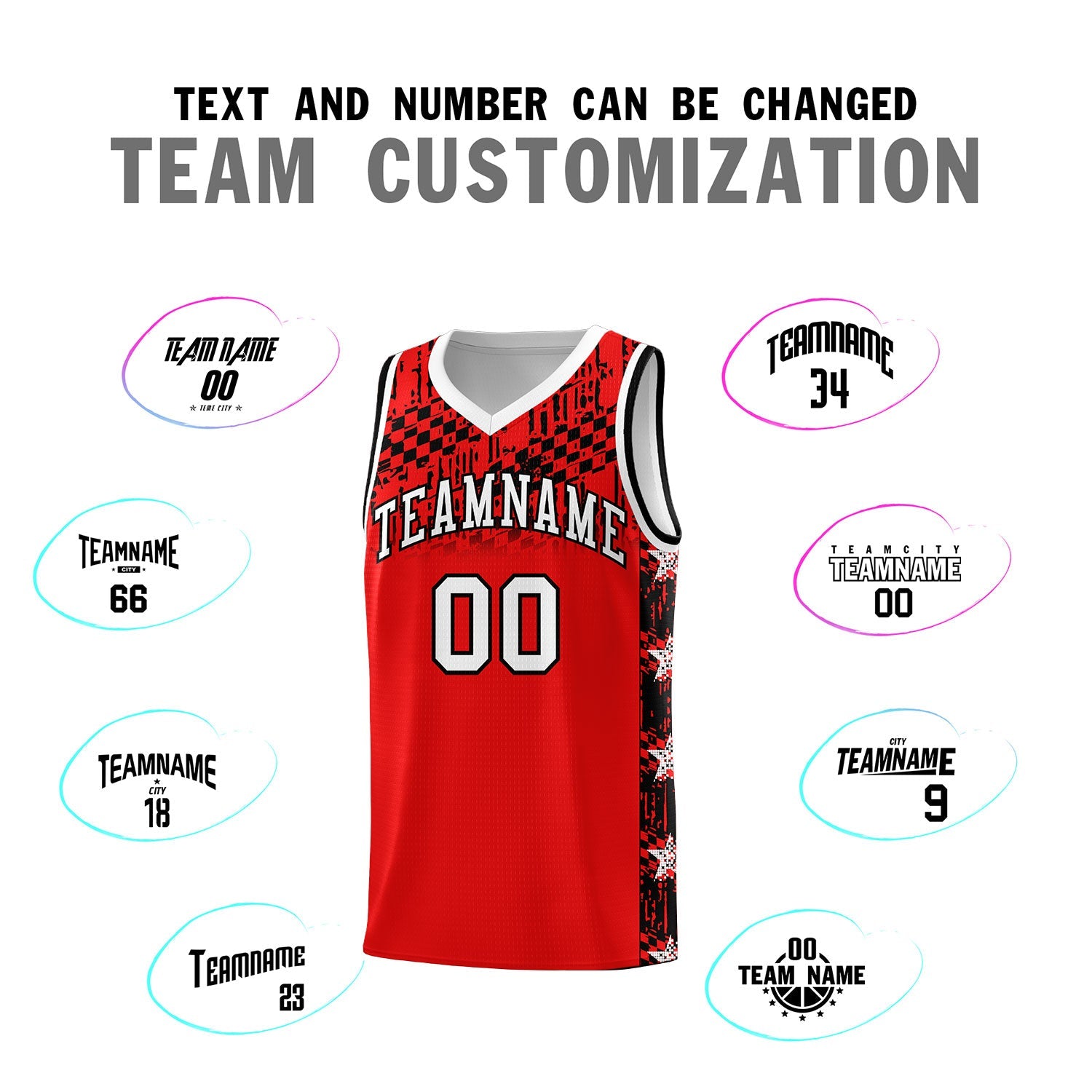 Custom Red Mosaic Stars Pattern Sports Uniform Basketball Jersey