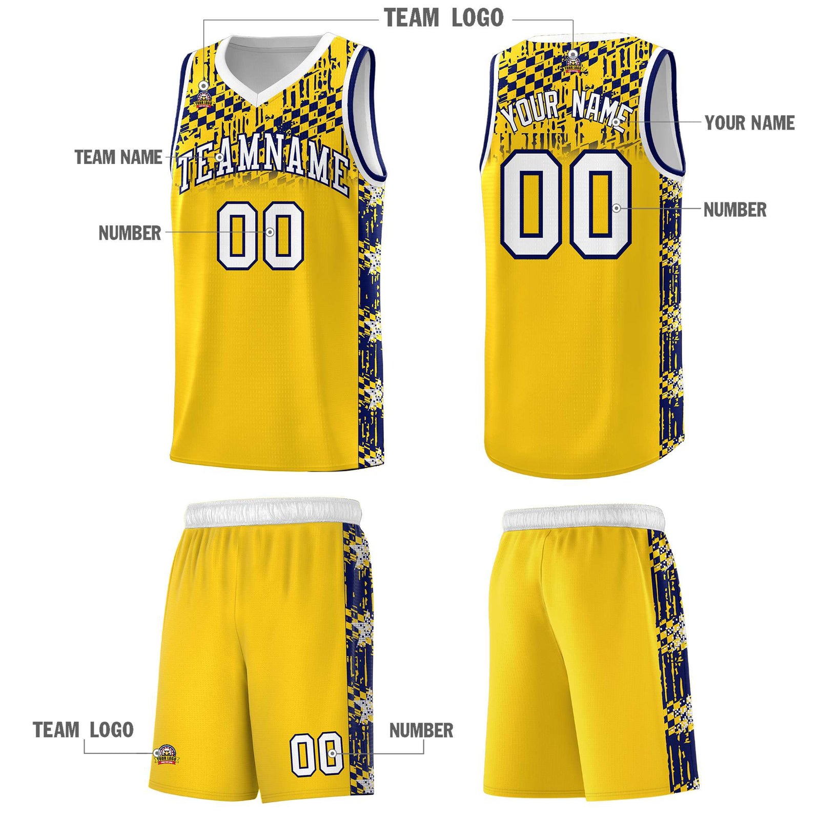 Custom Gold Mosaic Stars Pattern Sports Uniform Basketball Jersey