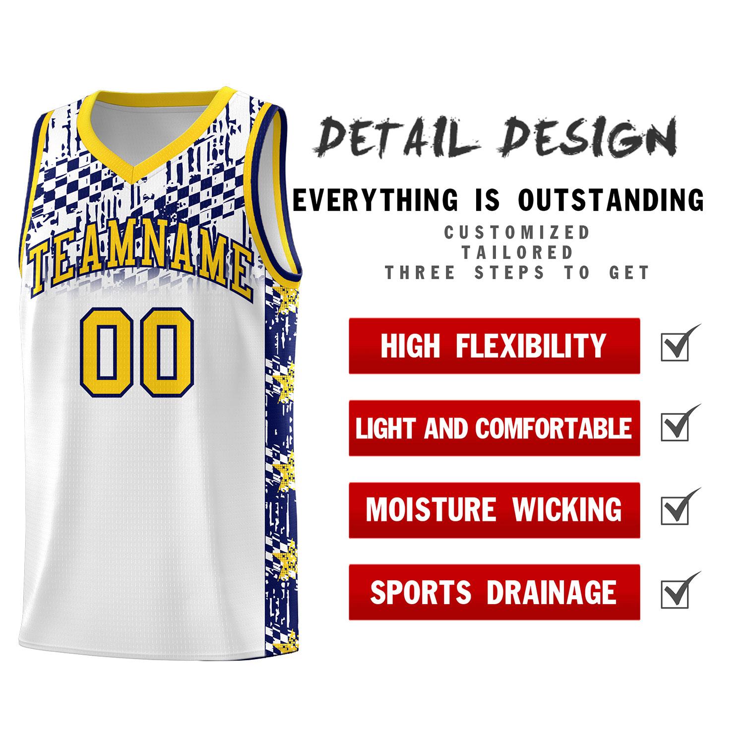 Custom White Mosaic Stars Pattern Sports Uniform Basketball Jersey
