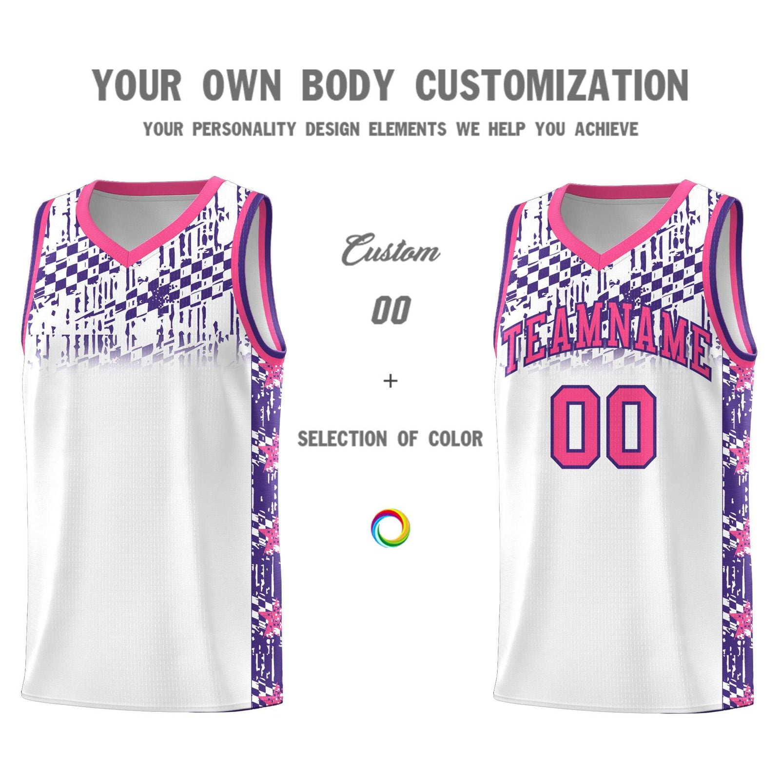 Custom White Mosaic Stars Pattern Sports Uniform Basketball Jersey