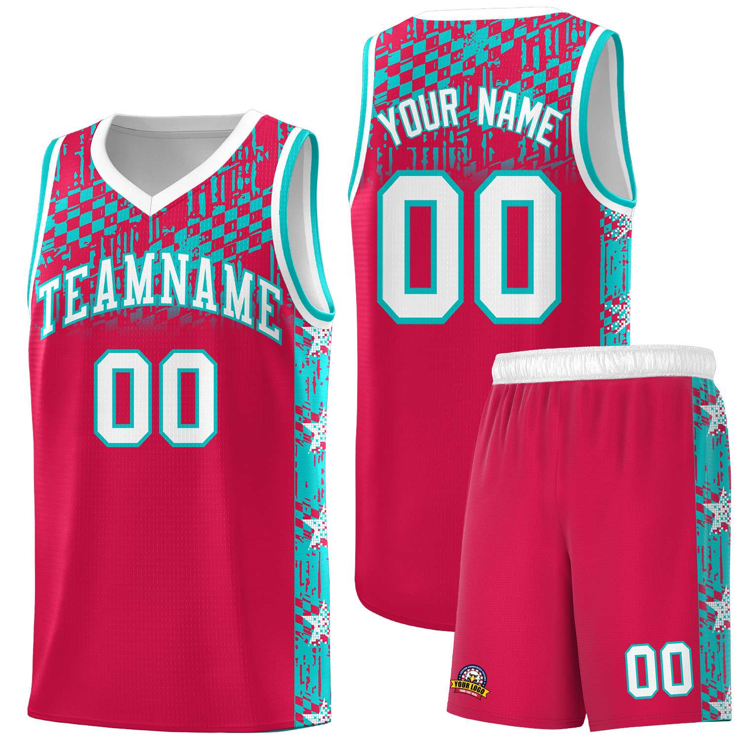 Custom Red Mosaic Stars Pattern Sports Uniform Basketball Jersey