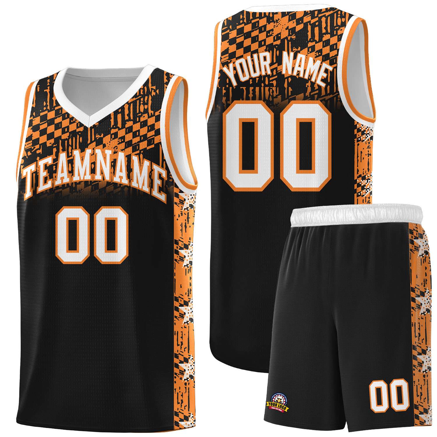 Custom Black Mosaic Stars Pattern Sports Uniform Basketball Jersey