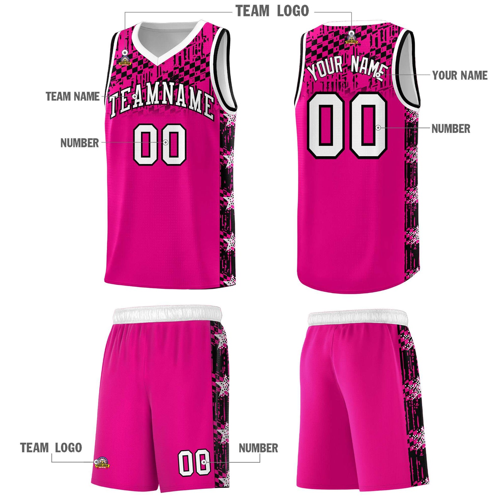 Custom Pink Mosaic Stars Pattern Sports Uniform Basketball Jersey