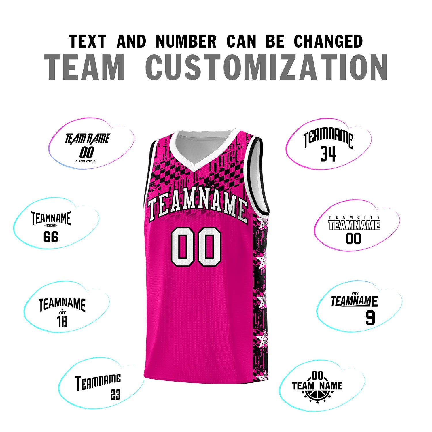 Custom Pink Mosaic Stars Pattern Sports Uniform Basketball Jersey