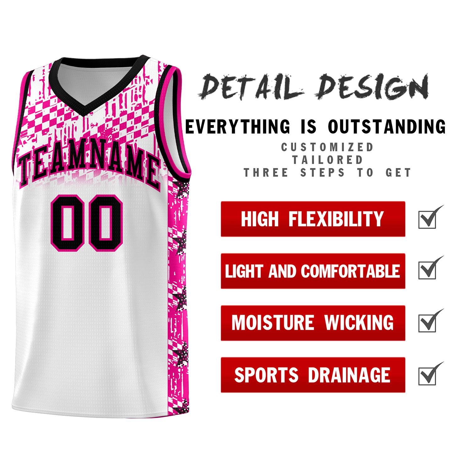 Custom White Mosaic Stars Pattern Sports Uniform Basketball Jersey