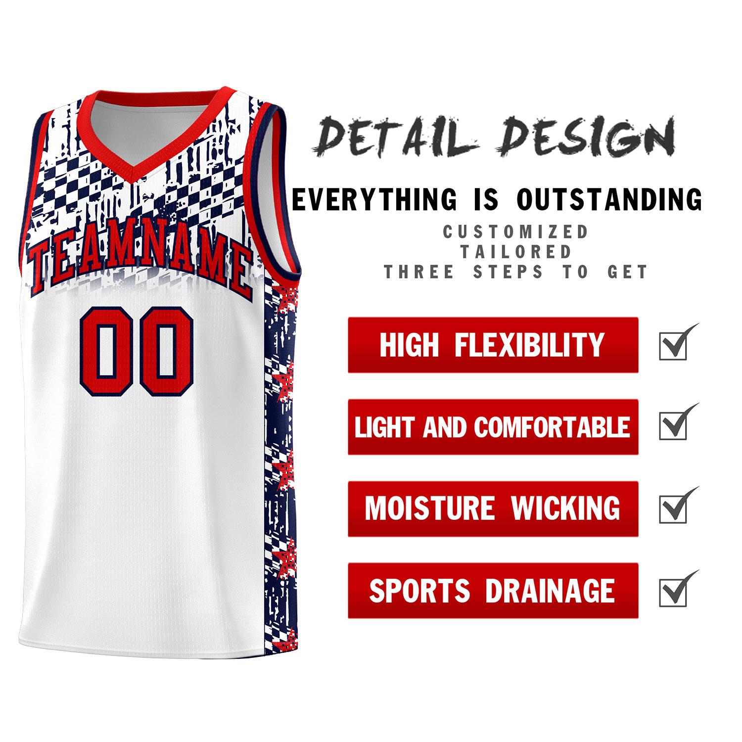 Custom White Mosaic Stars Pattern Sports Uniform Basketball Jersey