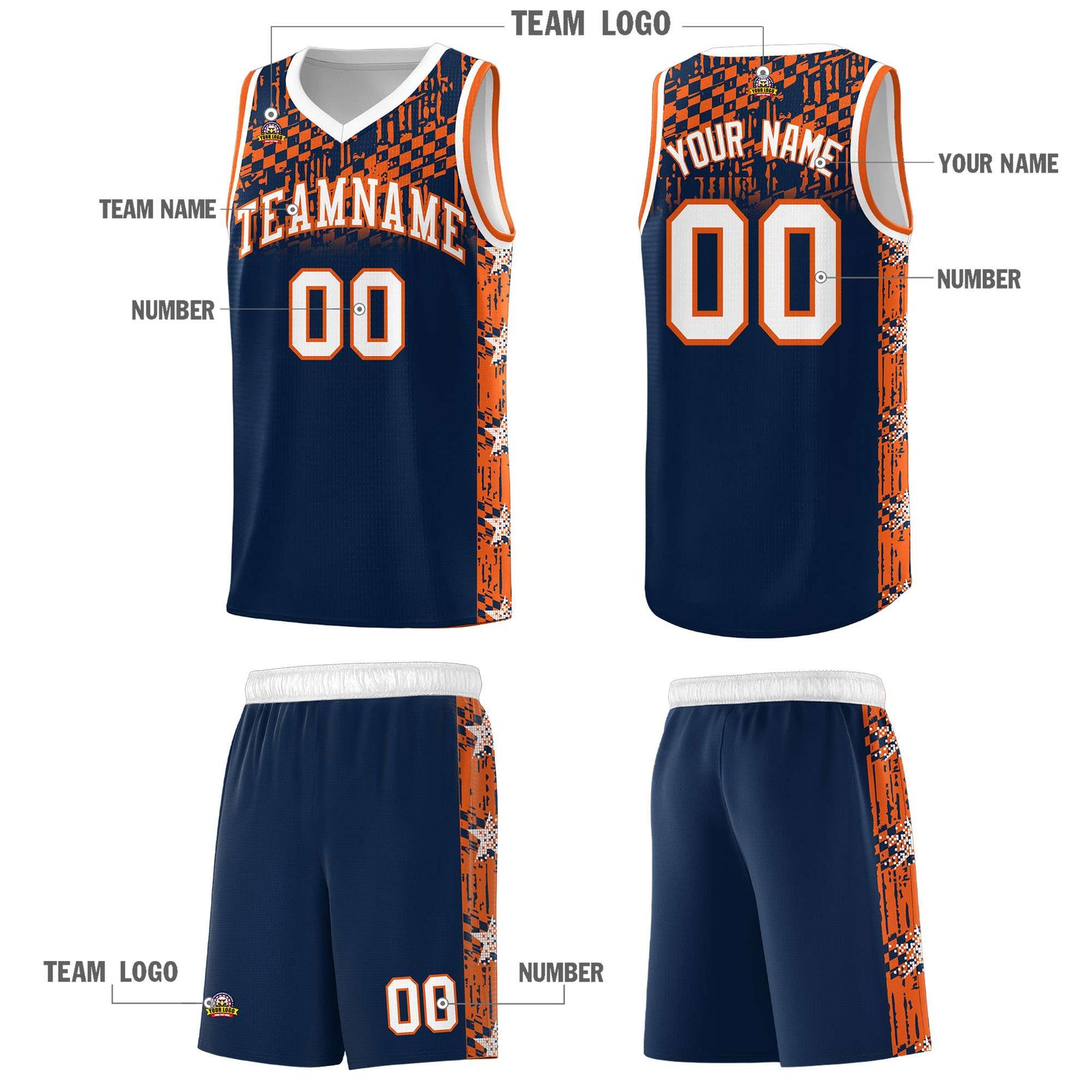 Custom Navy Mosaic Stars Pattern Sports Uniform Basketball Jersey
