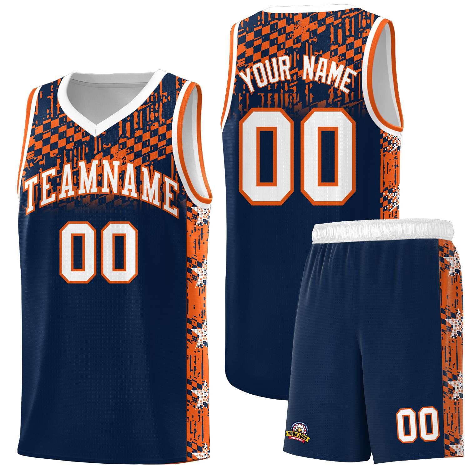 Custom Navy Mosaic Stars Pattern Sports Uniform Basketball Jersey
