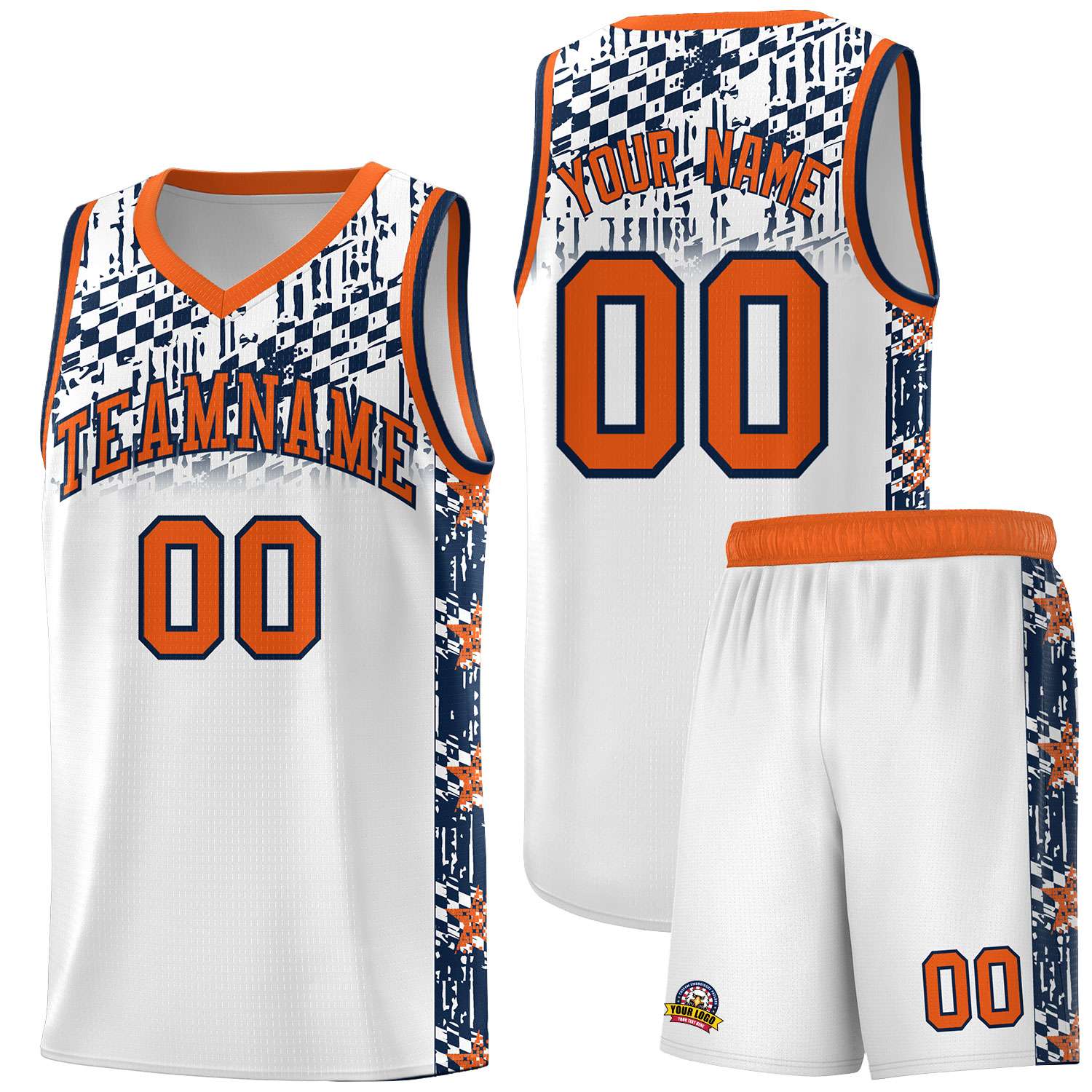 Custom White Mosaic Stars Pattern Sports Uniform Basketball Jersey