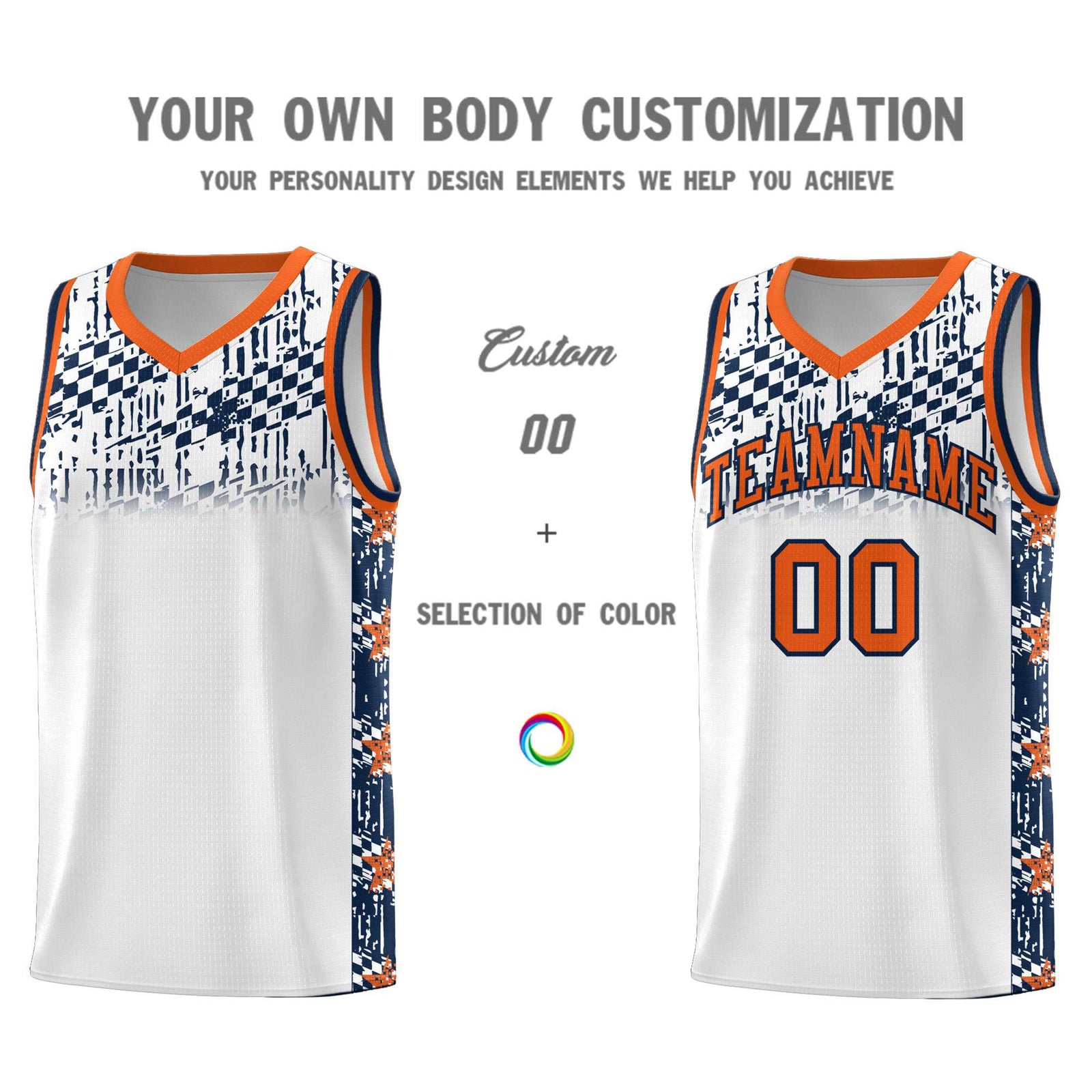 Custom White Mosaic Stars Pattern Sports Uniform Basketball Jersey