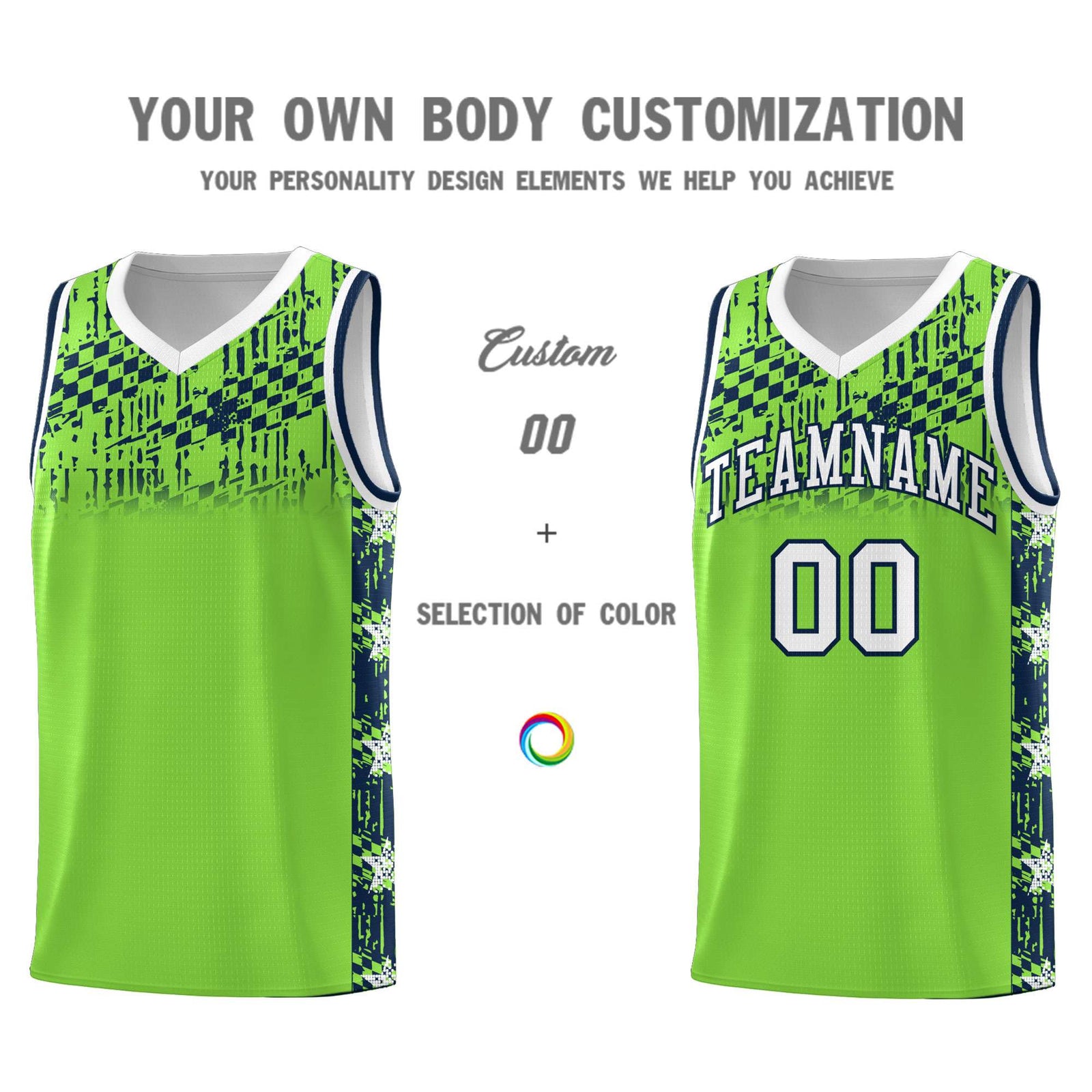 Custom Neon Green Mosaic Stars Pattern Sports Uniform Basketball Jersey