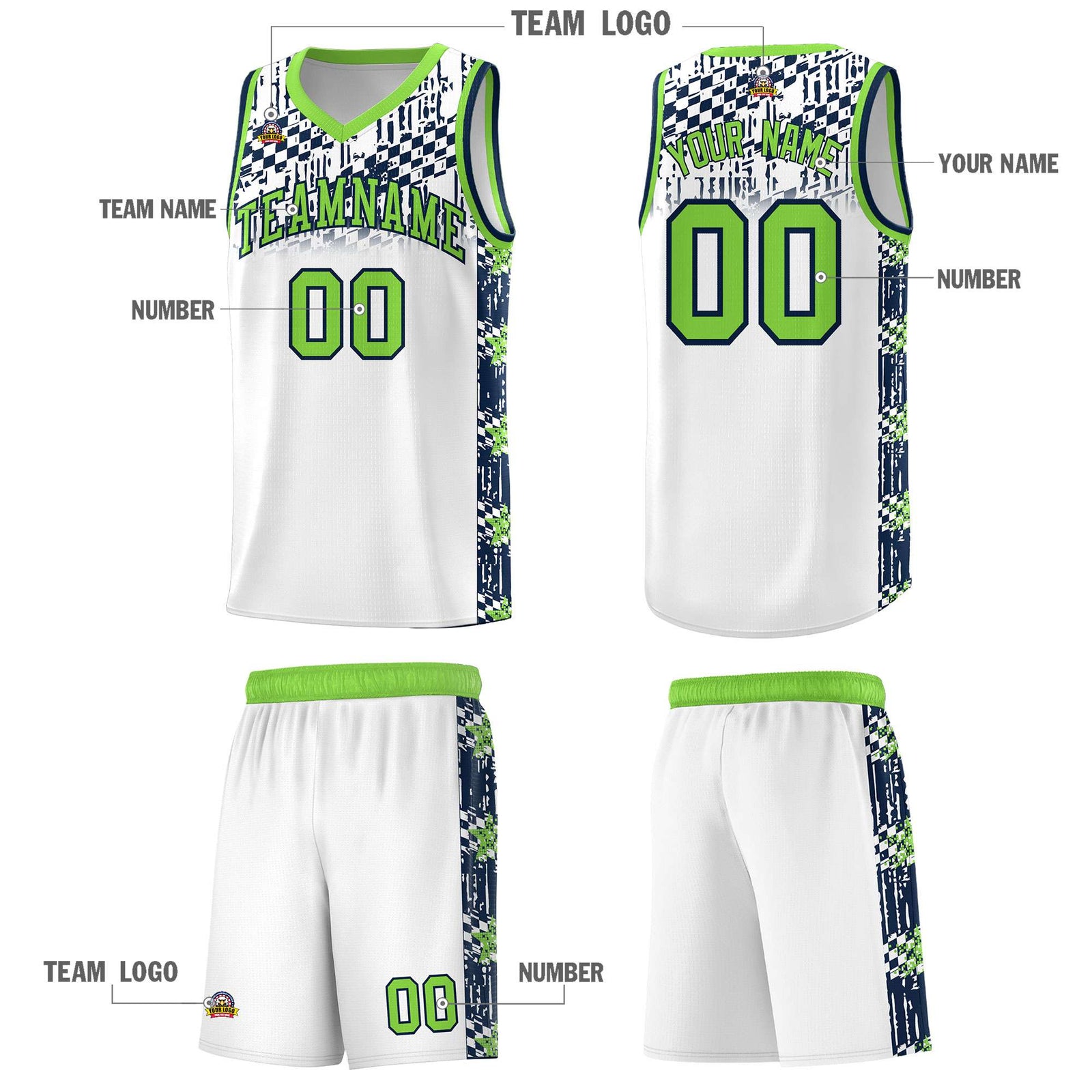 Custom White Mosaic Stars Pattern Sports Uniform Basketball Jersey