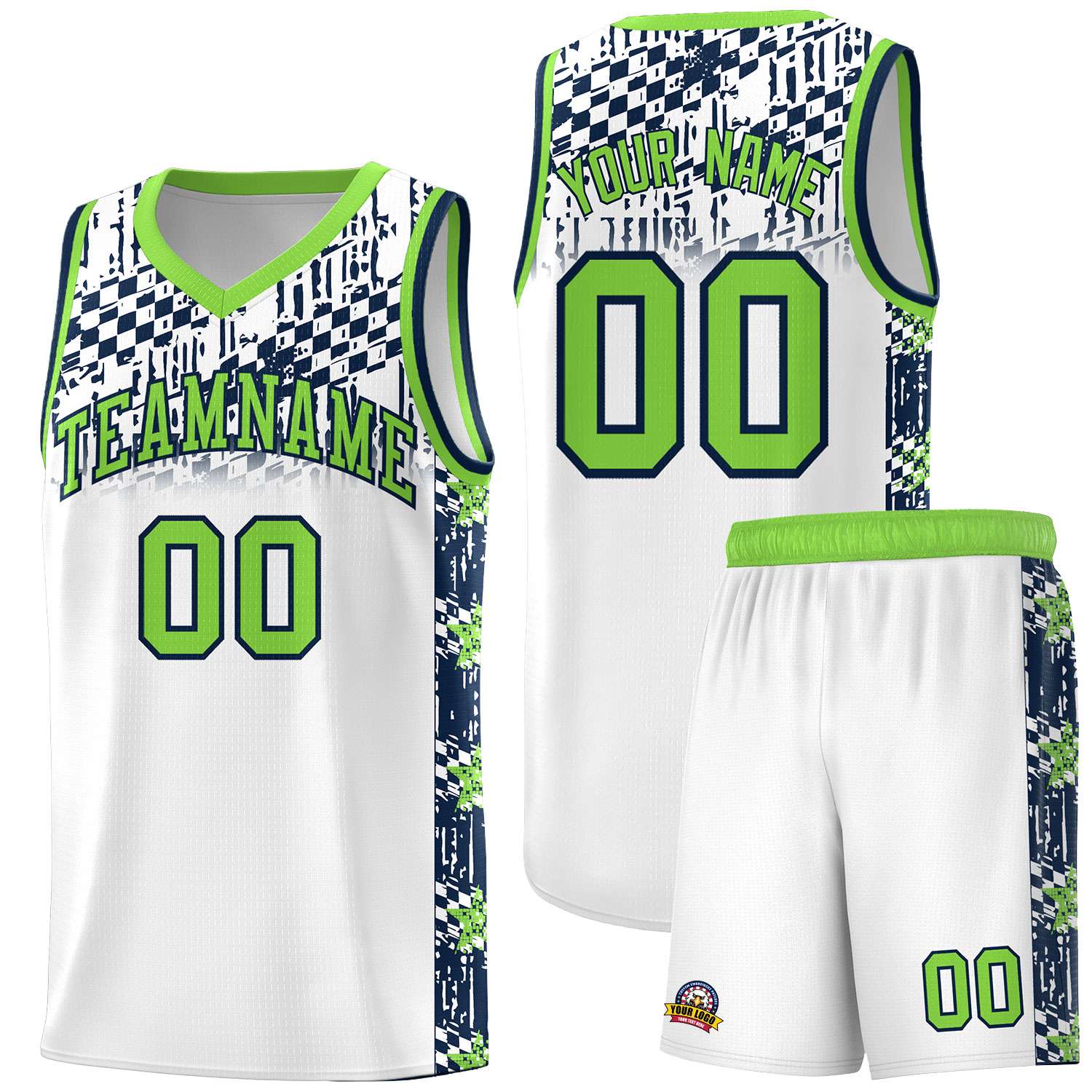 Custom White Mosaic Stars Pattern Sports Uniform Basketball Jersey