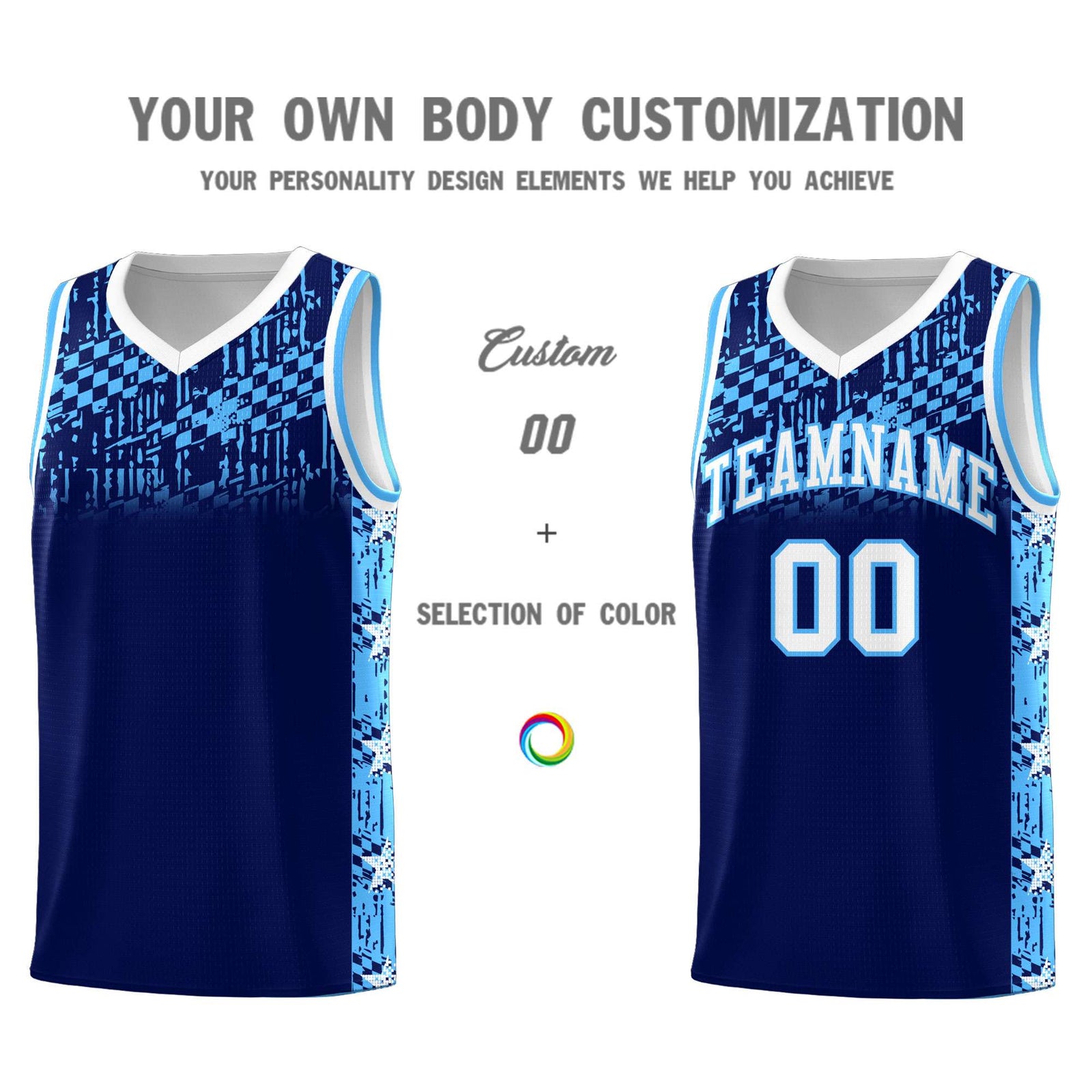 Custom Navy Mosaic Stars Pattern Sports Uniform Basketball Jersey