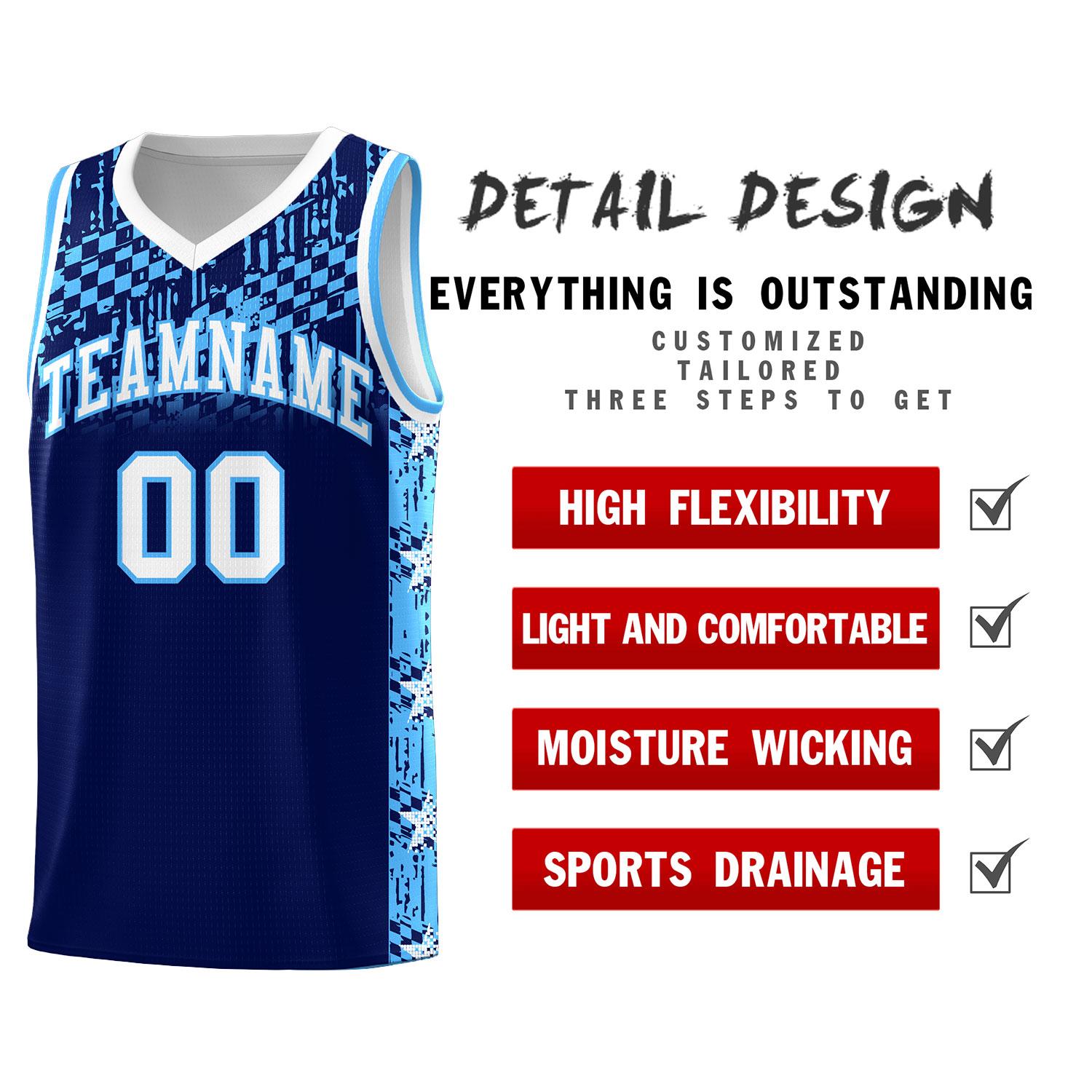 Custom Navy Mosaic Stars Pattern Sports Uniform Basketball Jersey