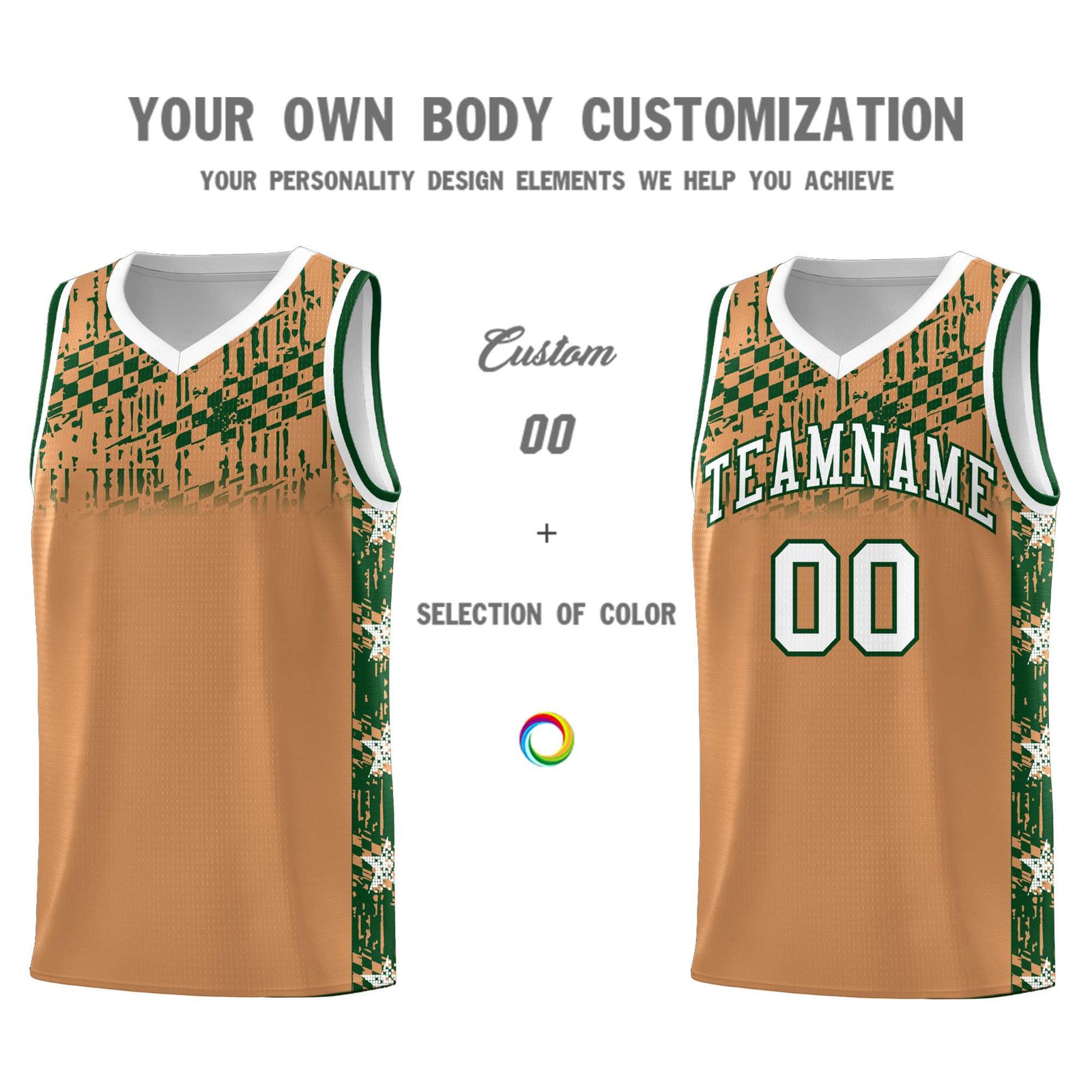 Custom Buckskin Brown Mosaic Stars Pattern Sports Uniform Basketball Jersey