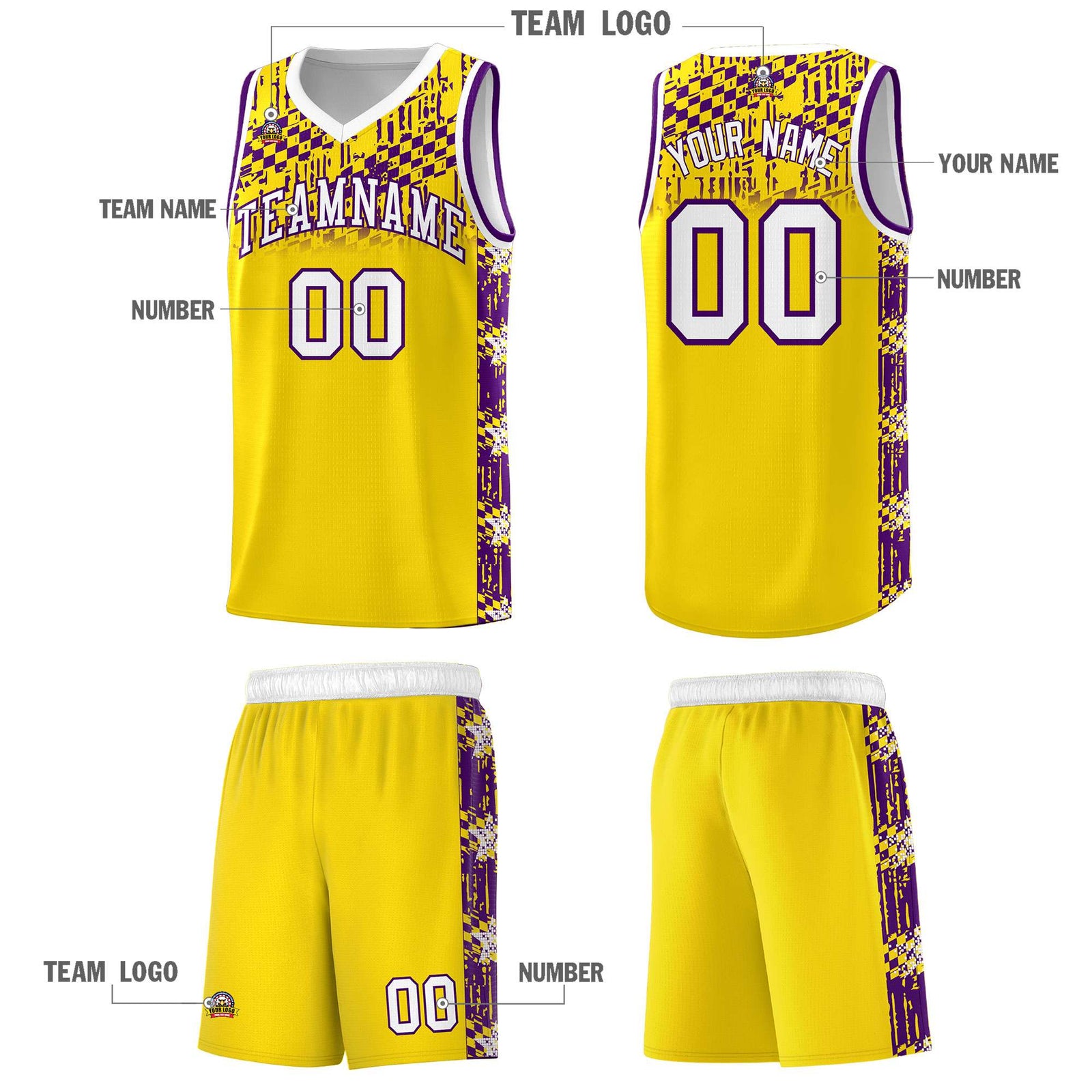 Custom Gold Mosaic Stars Pattern Sports Uniform Basketball Jersey