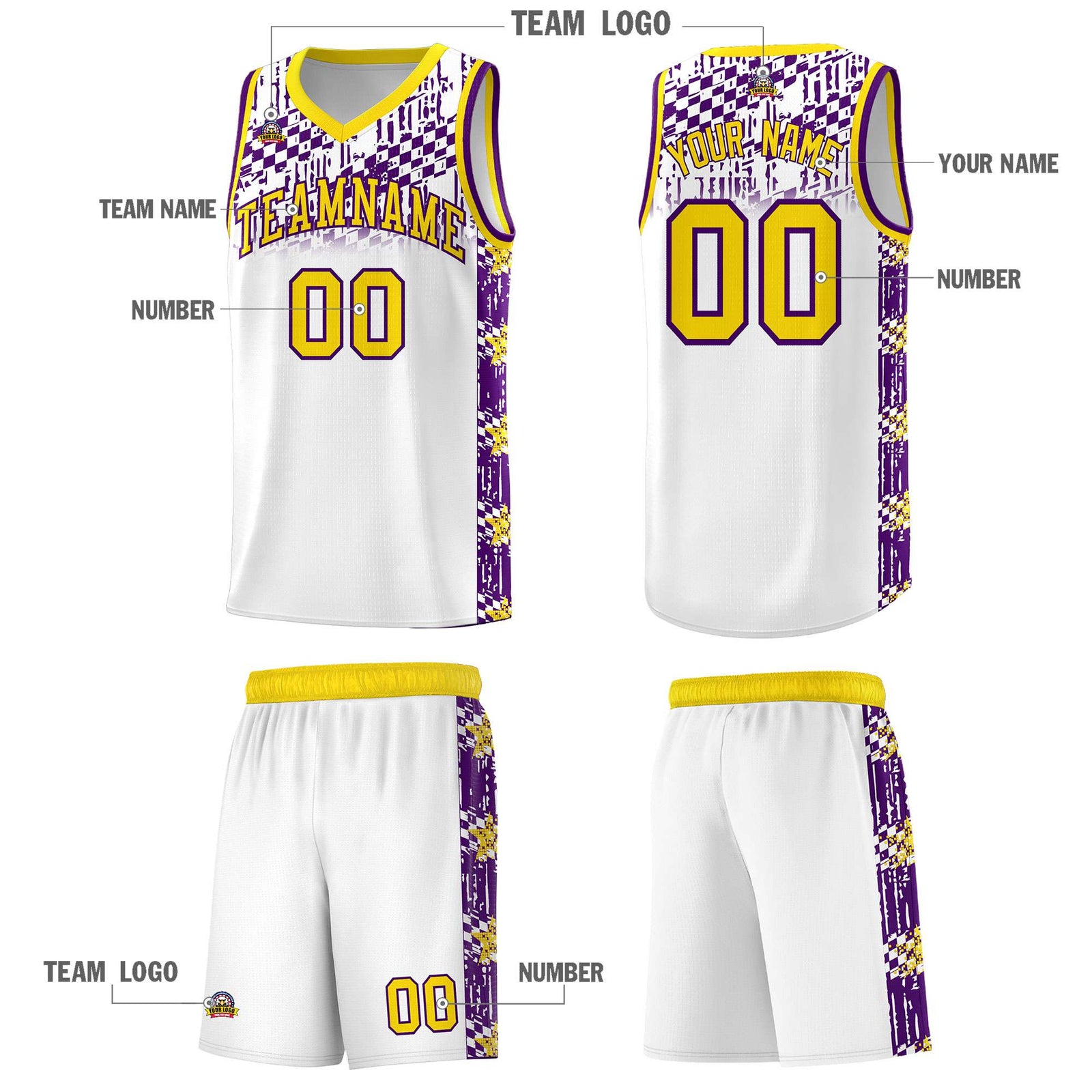 Custom White Mosaic Stars Pattern Sports Uniform Basketball Jersey