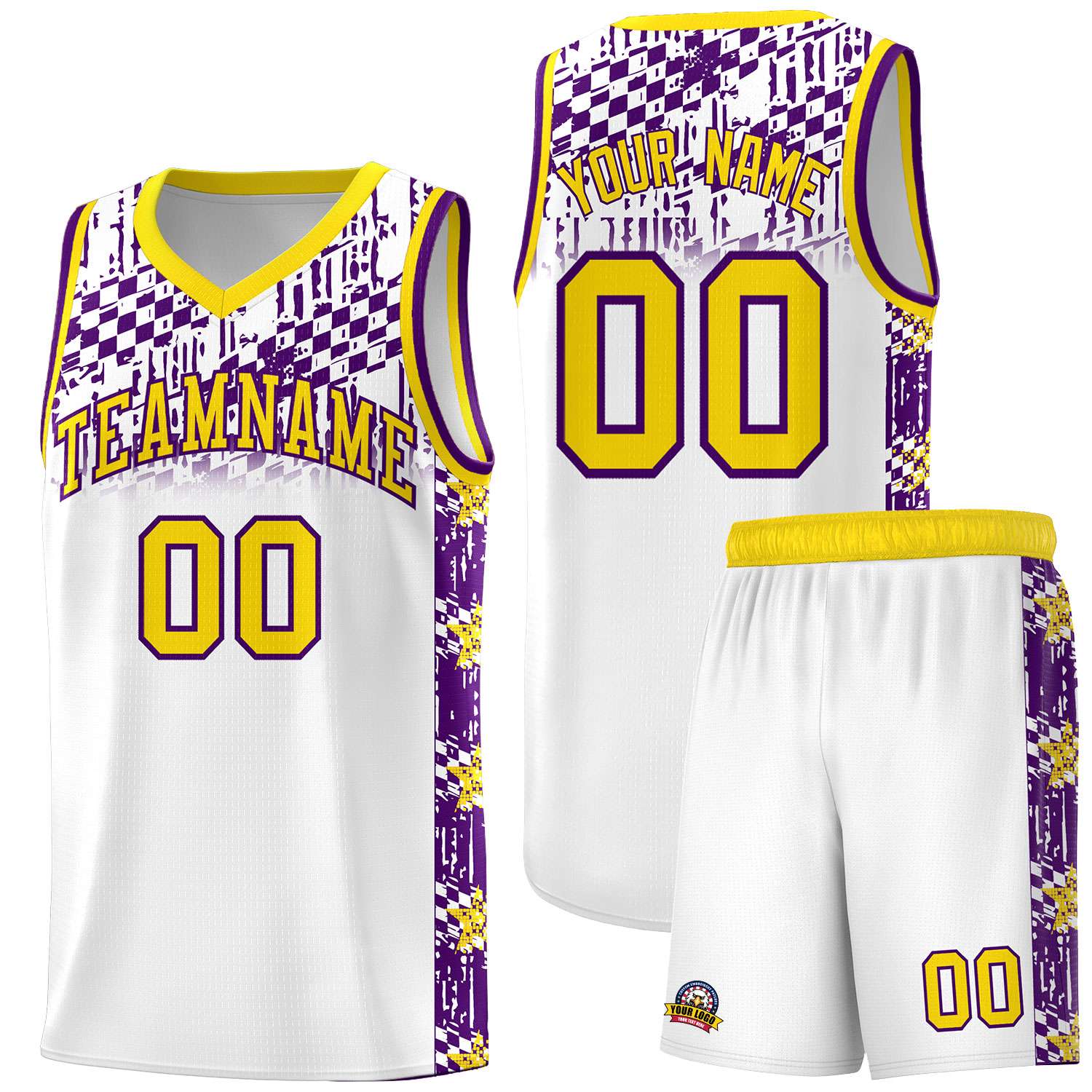 Custom White Mosaic Stars Pattern Sports Uniform Basketball Jersey