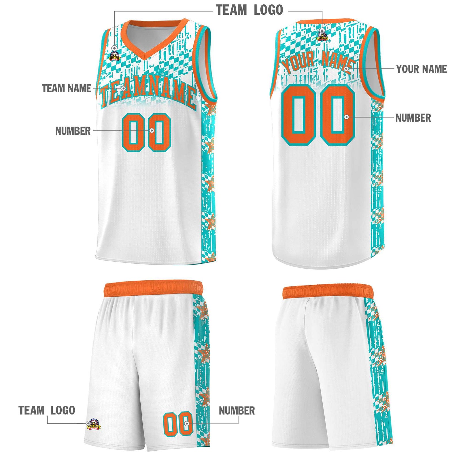 Custom White Mosaic Stars Pattern Sports Uniform Basketball Jersey