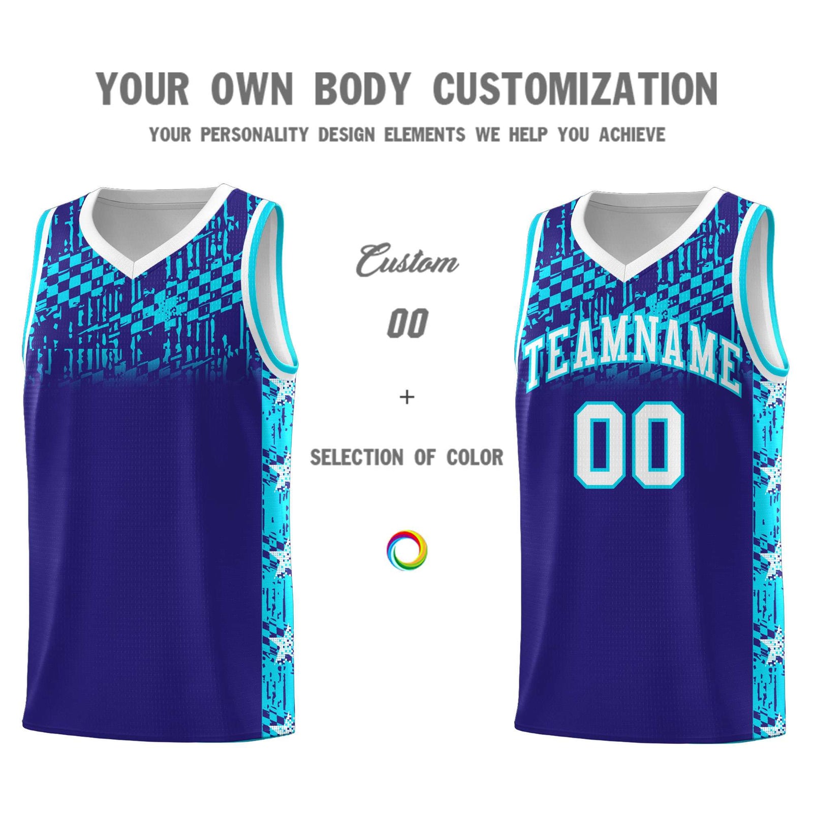 Custom Royal Mosaic Stars Pattern Sports Uniform Basketball Jersey