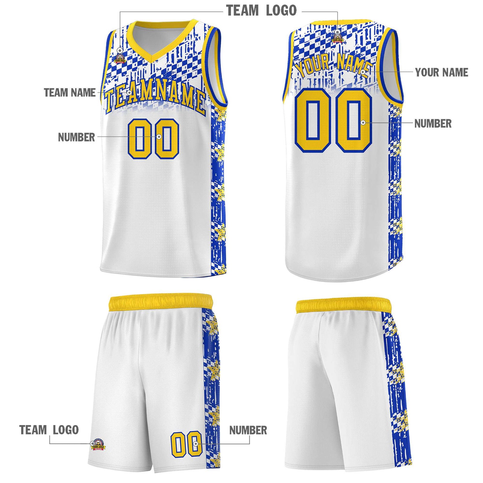 Custom White Mosaic Stars Pattern Sports Uniform Basketball Jersey