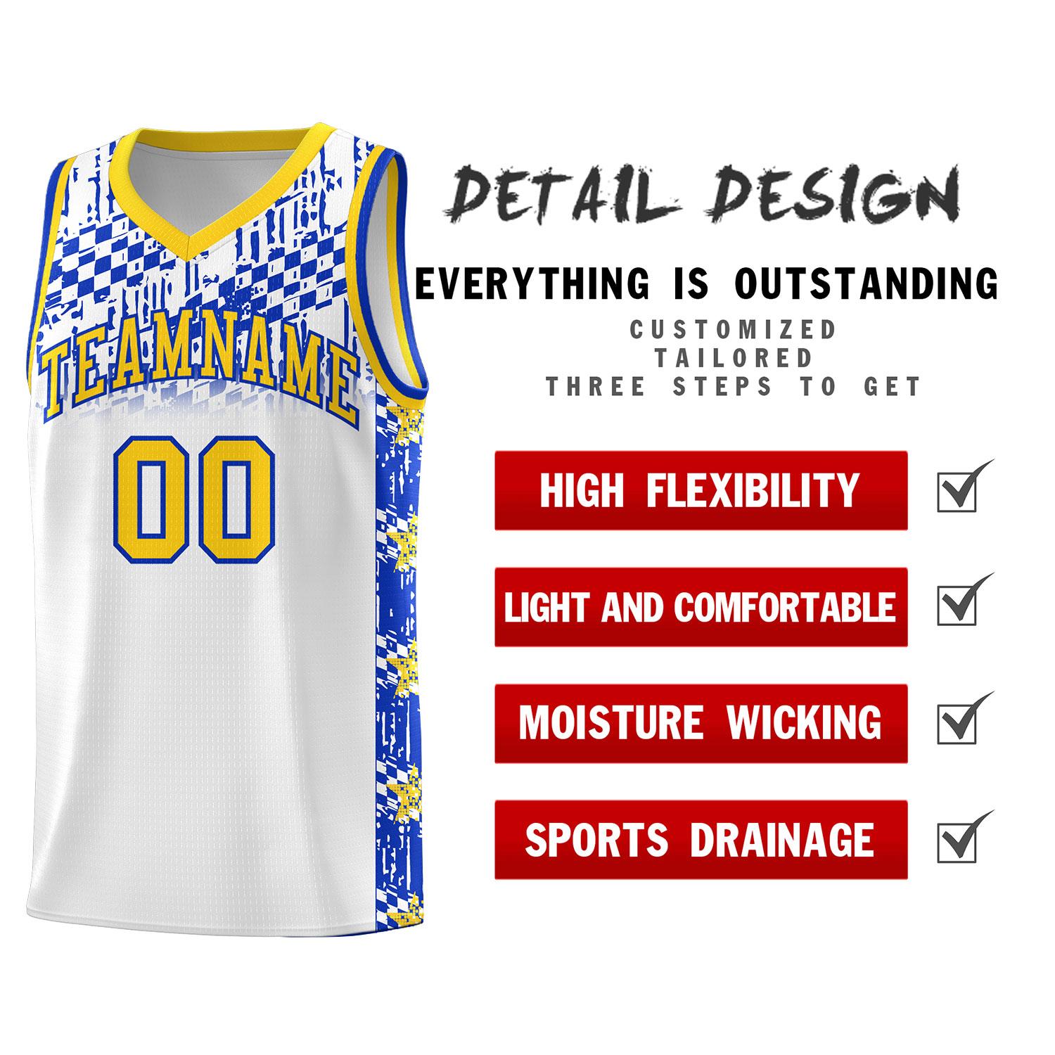 Custom White Mosaic Stars Pattern Sports Uniform Basketball Jersey