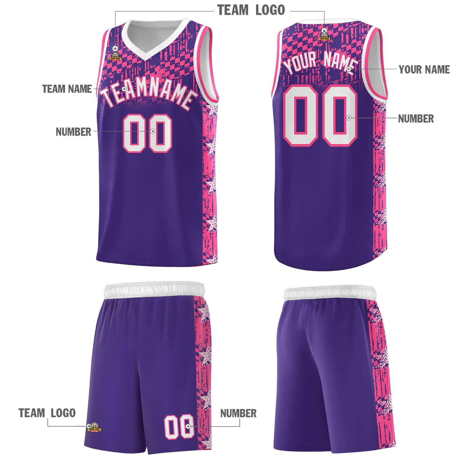 Custom Purple Mosaic Stars Pattern Sports Uniform Basketball Jersey