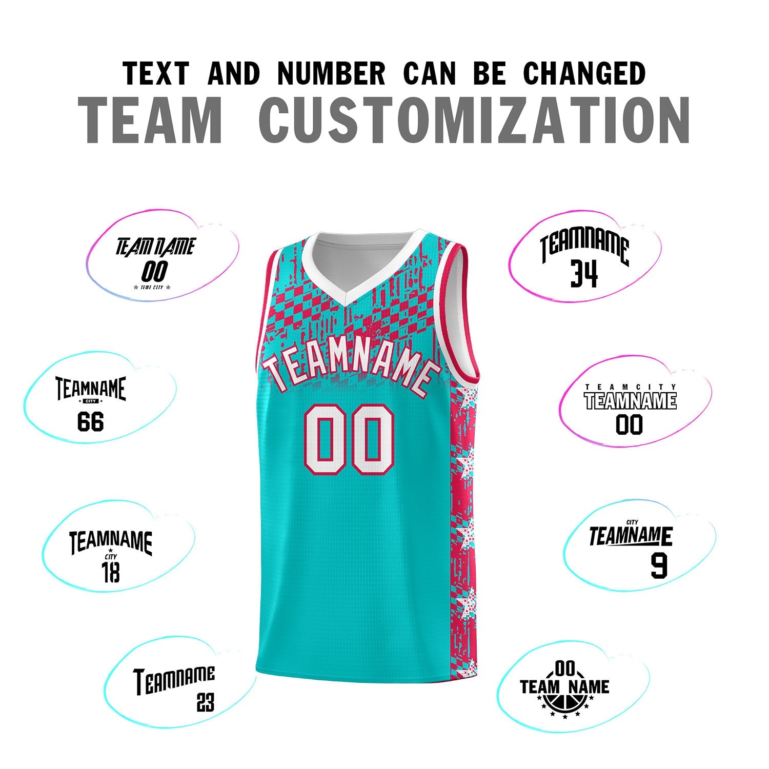 Custom Aqua Mosaic Stars Pattern Sports Uniform Basketball Jersey