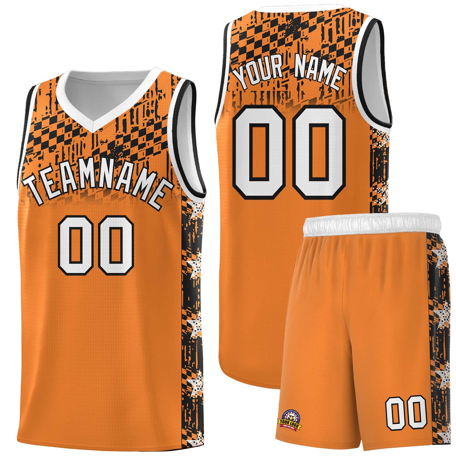 Custom Gold Orange Mosaic Stars Pattern Sports Uniform Basketball Jersey