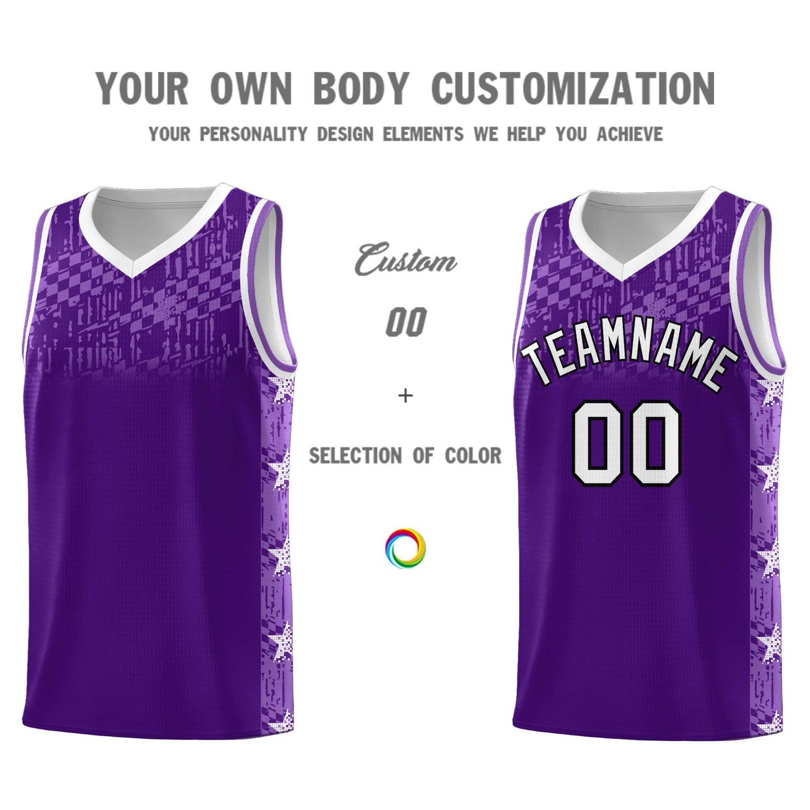 Custom Purple Mosaic Stars Pattern Sports Uniform Basketball Jersey