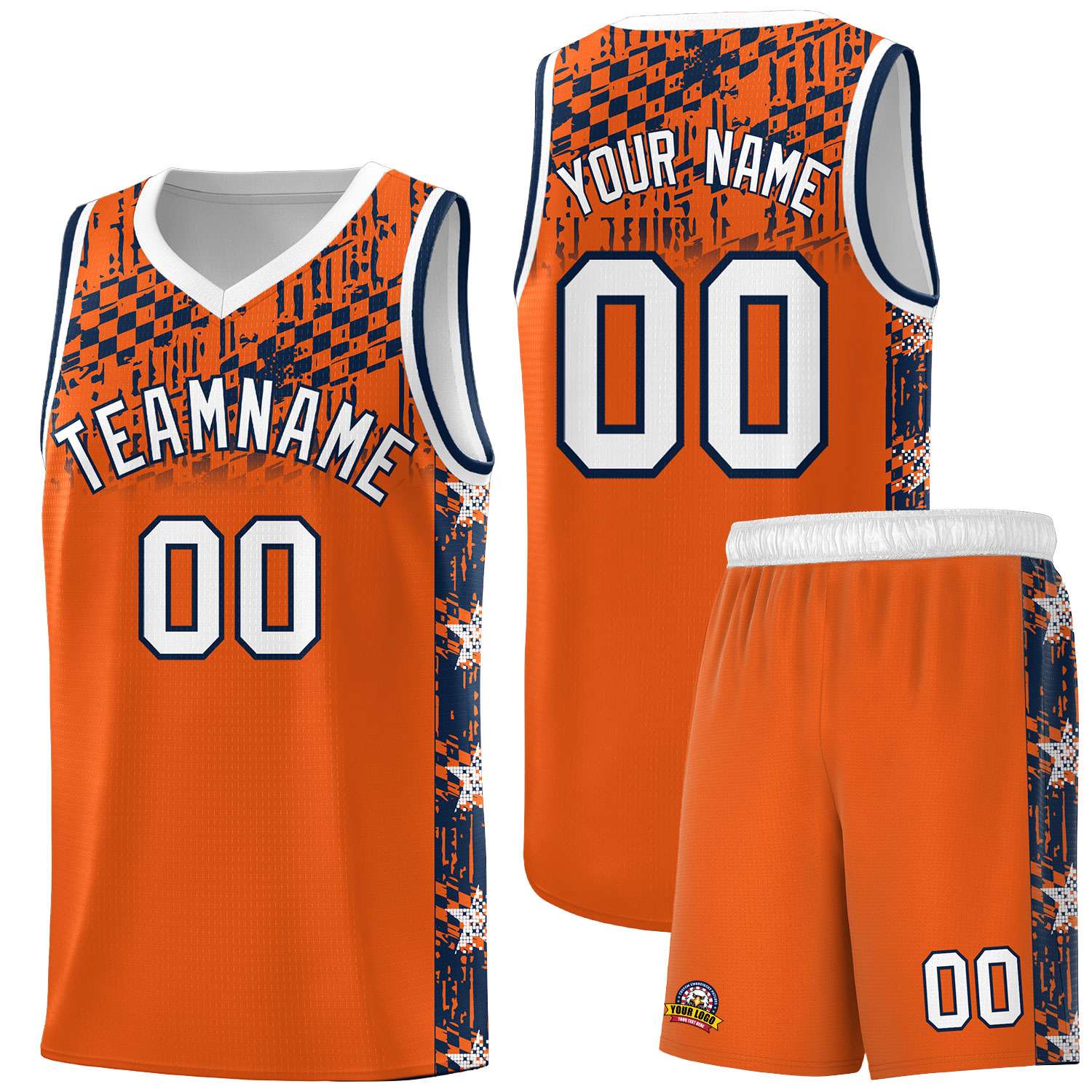 Custom Orange Mosaic Stars Pattern Sports Uniform Basketball Jersey