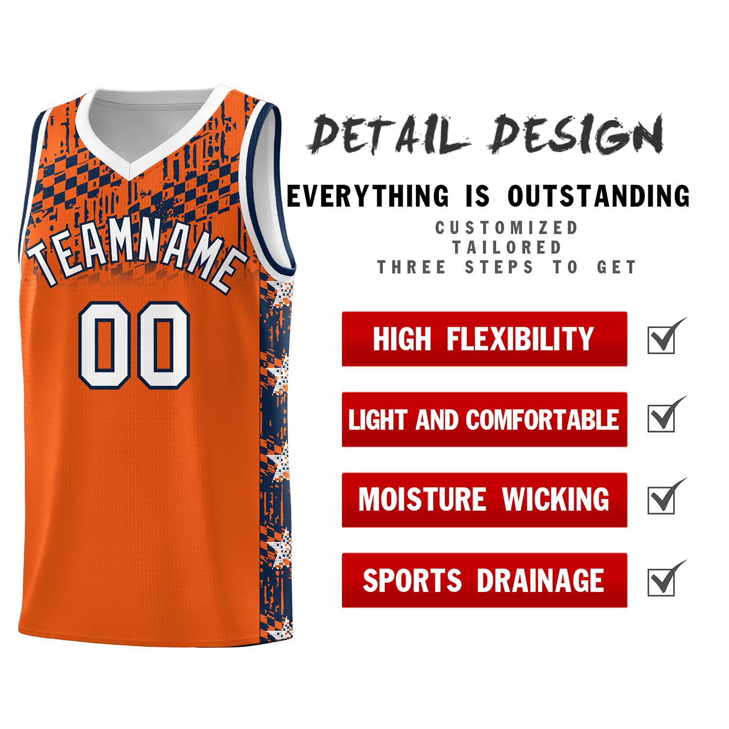 Custom Orange Mosaic Stars Pattern Sports Uniform Basketball Jersey