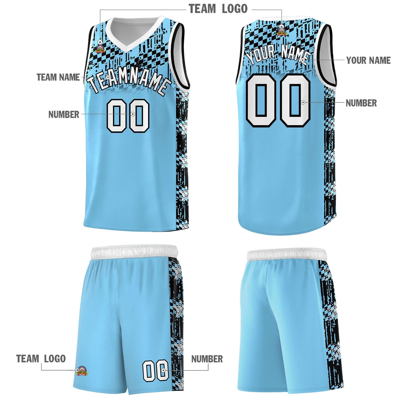 Custom Light Blue Mosaic Stars Pattern Sports Uniform Basketball Jersey