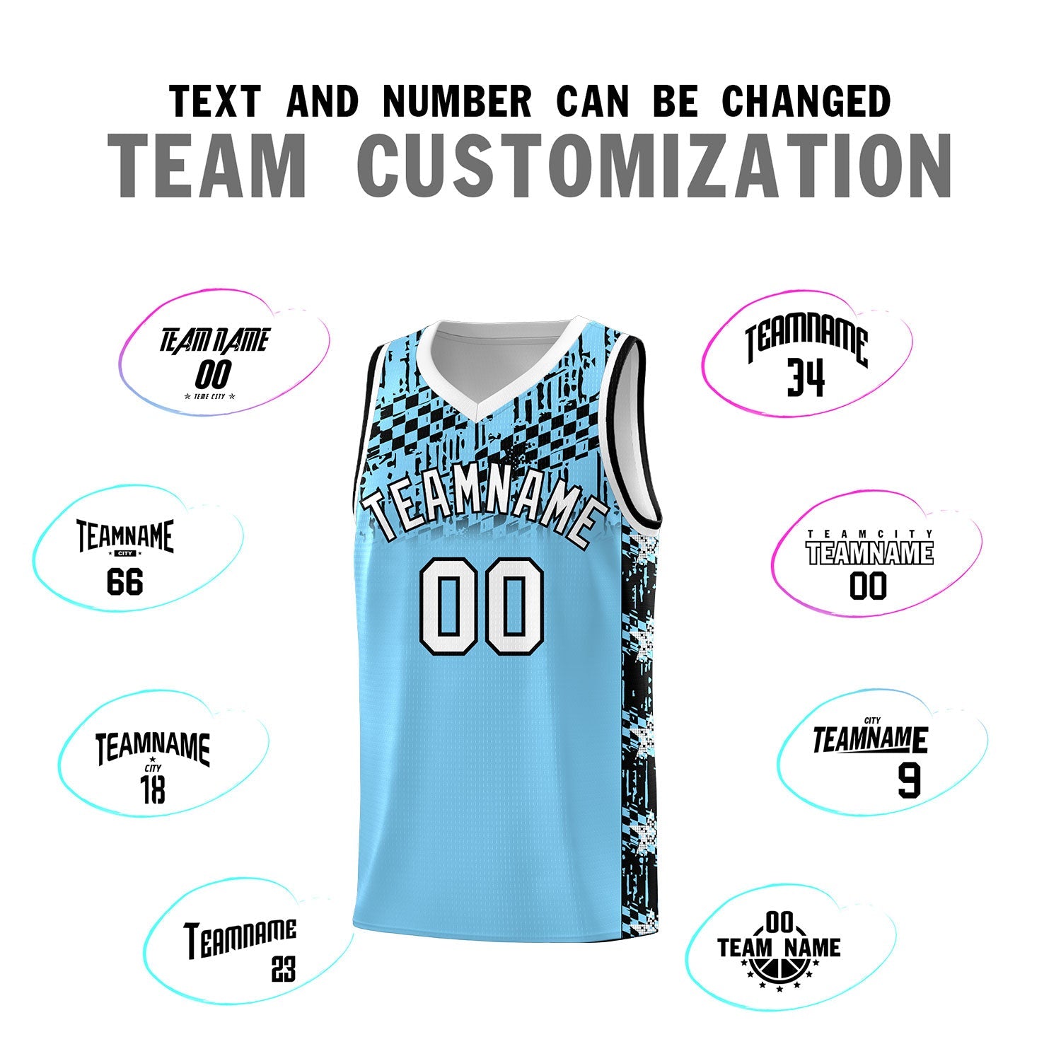 Custom Light Blue Mosaic Stars Pattern Sports Uniform Basketball Jersey