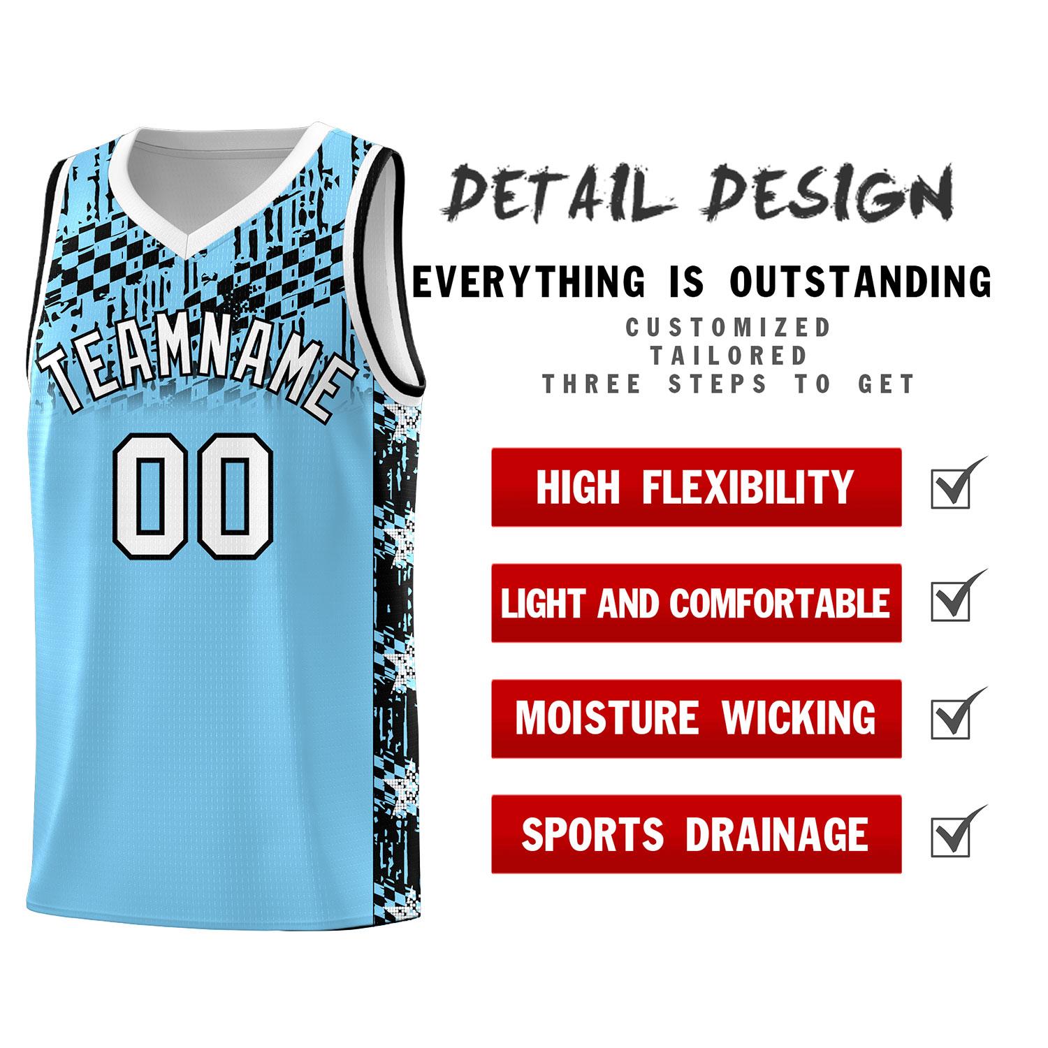 Custom Light Blue Mosaic Stars Pattern Sports Uniform Basketball Jersey
