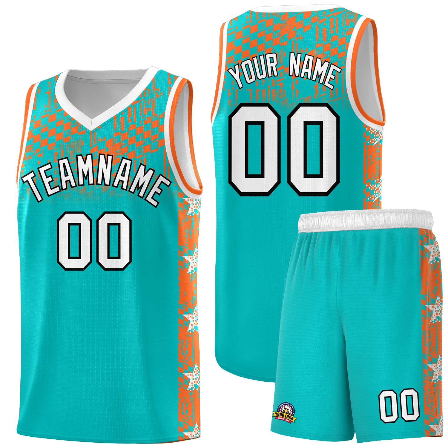 Custom Aqua Mosaic Stars Pattern Sports Uniform Basketball Jersey