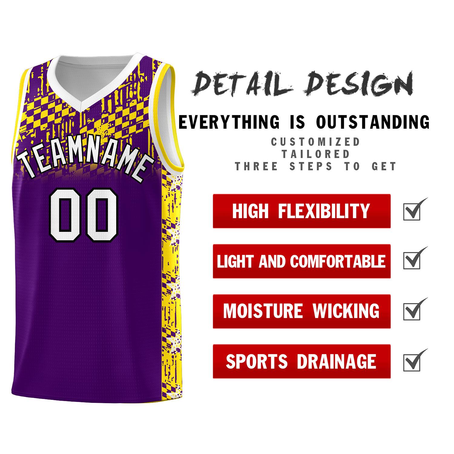 Custom Purple Mosaic Stars Pattern Sports Uniform Basketball Jersey
