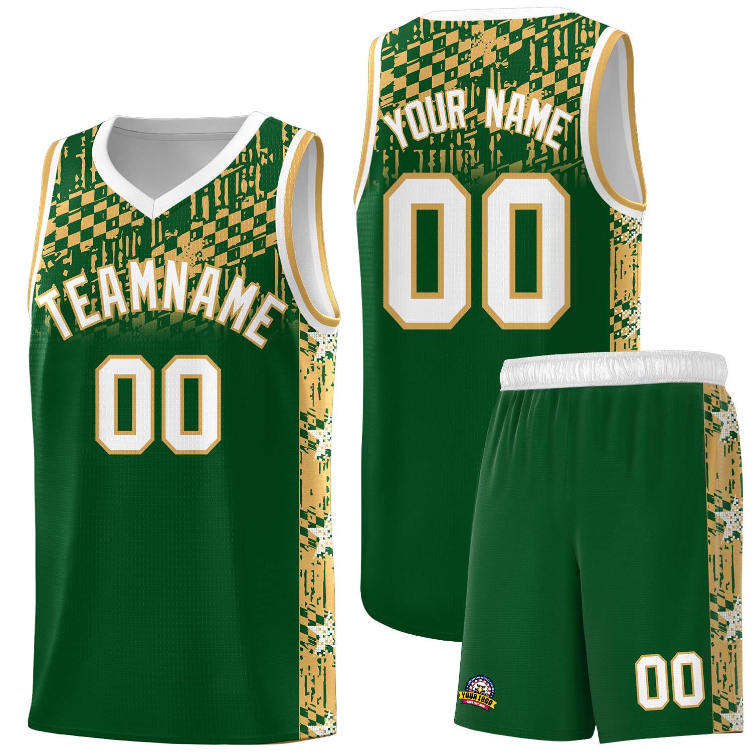 Custom Green Mosaic Stars Pattern Sports Uniform Basketball Jersey