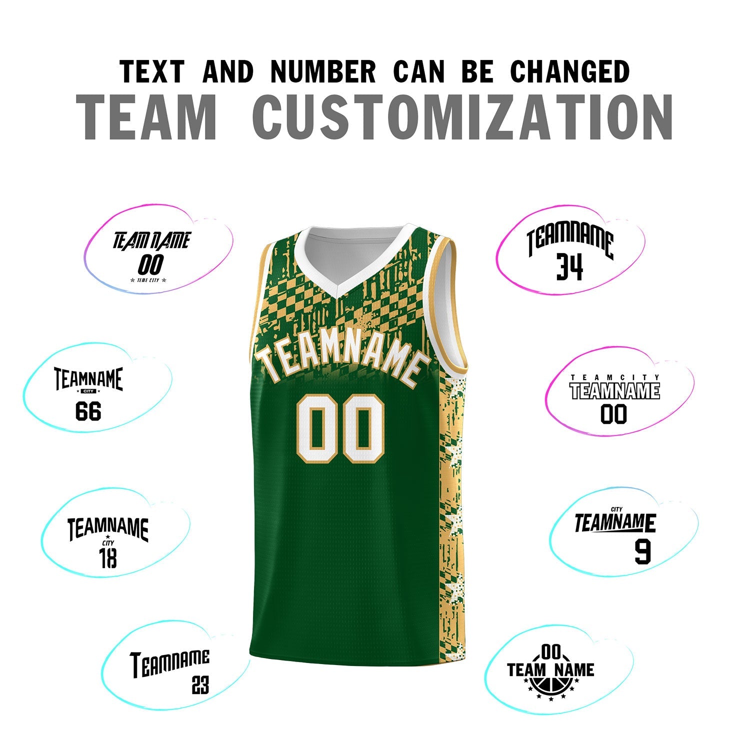 Custom Green Mosaic Stars Pattern Sports Uniform Basketball Jersey