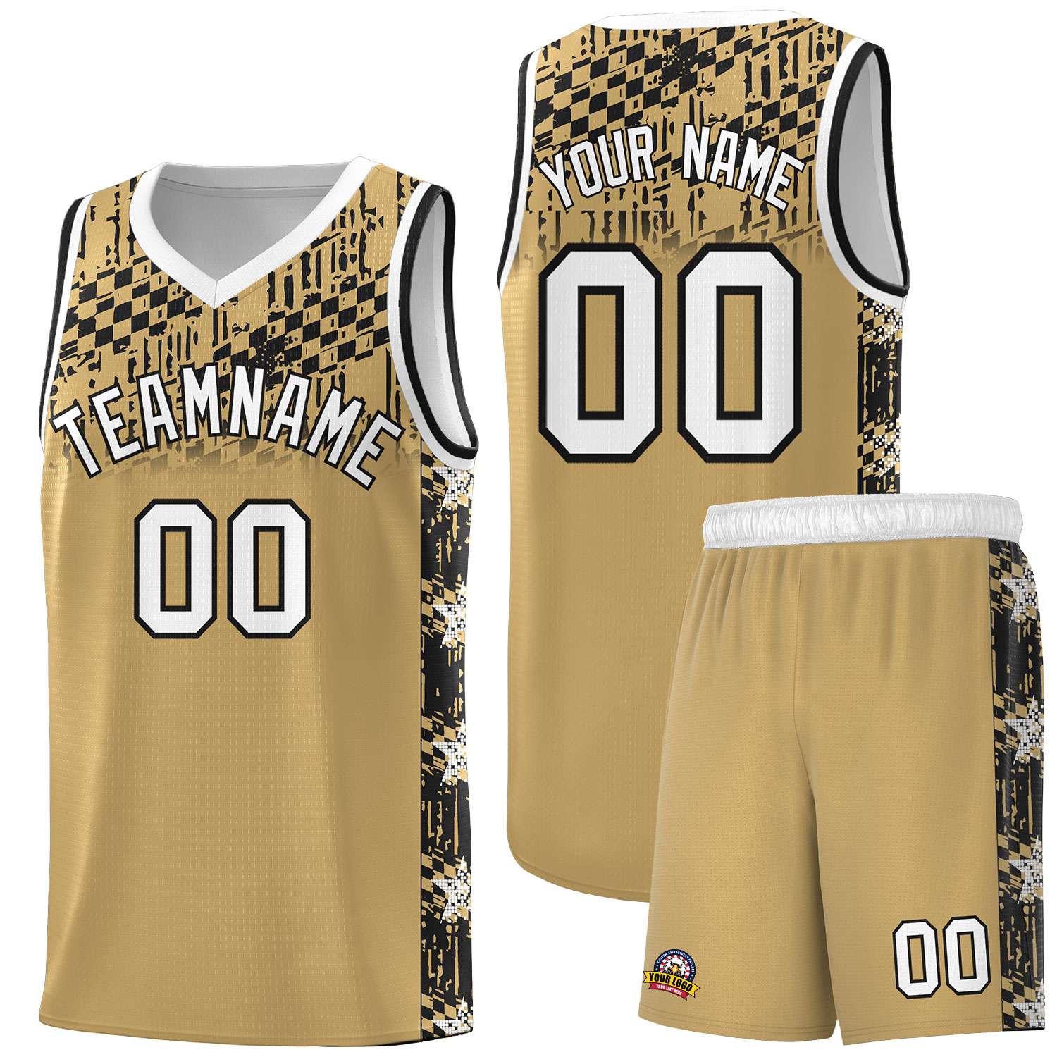 Custom Old Gold Mosaic Stars Pattern Sports Uniform Basketball Jersey