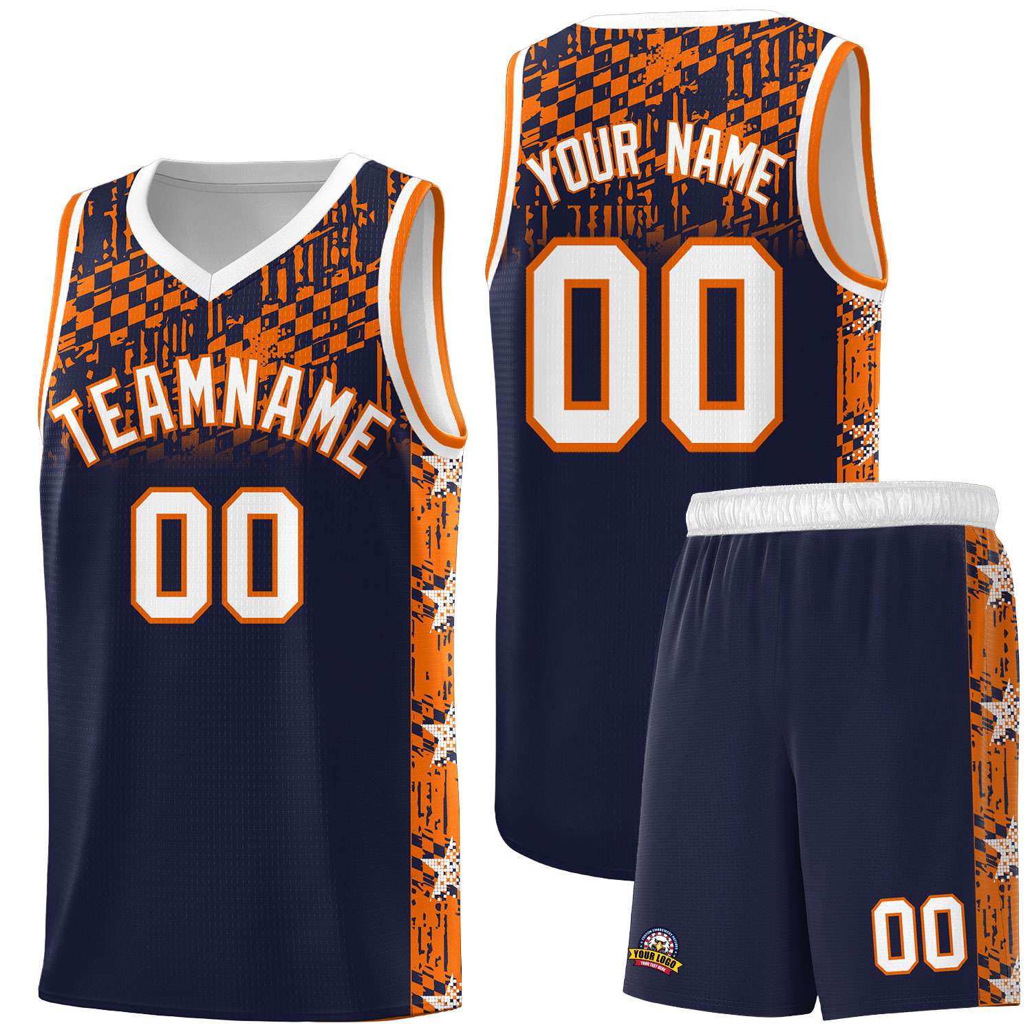 Custom Navy Mosaic Stars Pattern Sports Uniform Basketball Jersey
