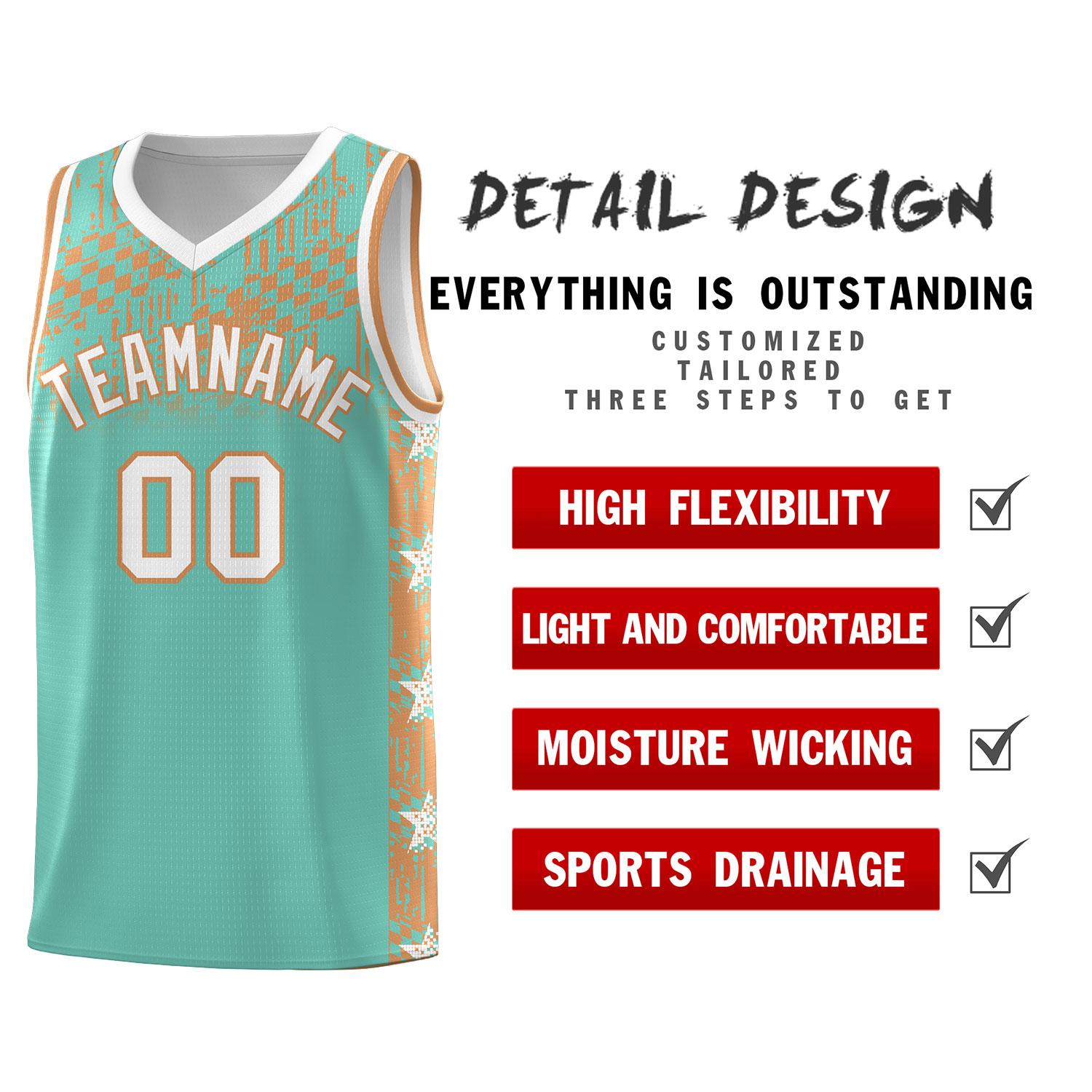 Custom Bright Green Mosaic Stars Pattern Sports Uniform Basketball Jersey