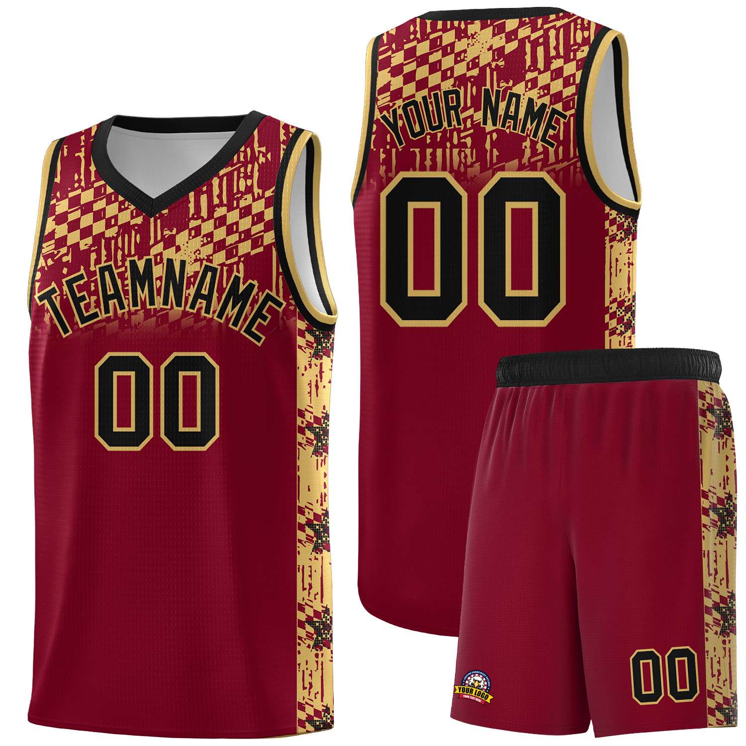 Custom Crimson Mosaic Stars Pattern Sports Uniform Basketball Jersey