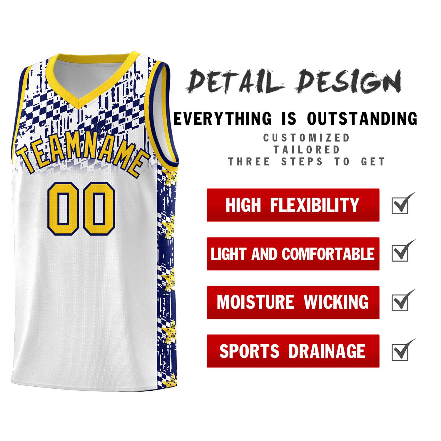 Custom White Mosaic Stars Pattern Sports Uniform Basketball Jersey