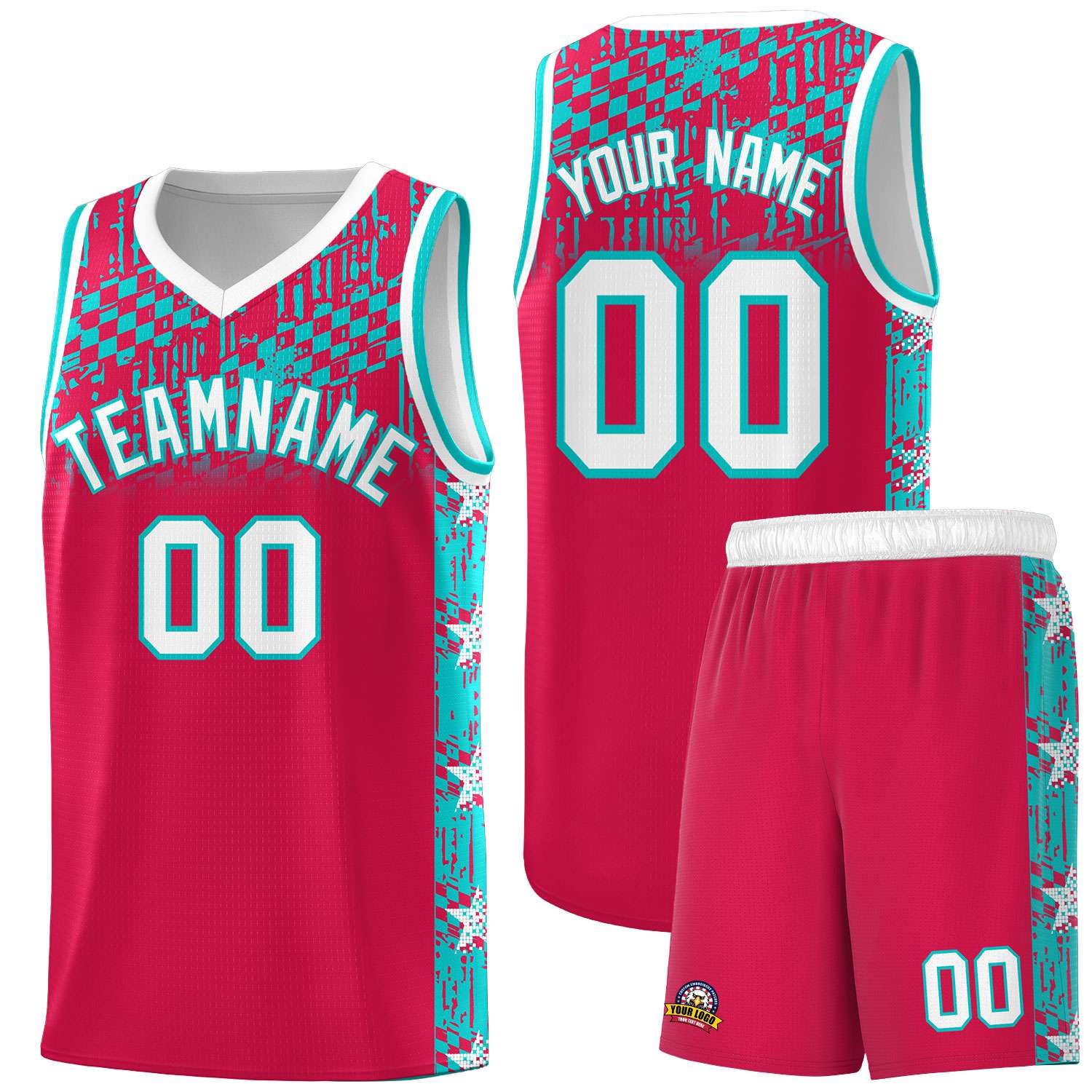 Custom Red Mosaic Stars Pattern Sports Uniform Basketball Jersey