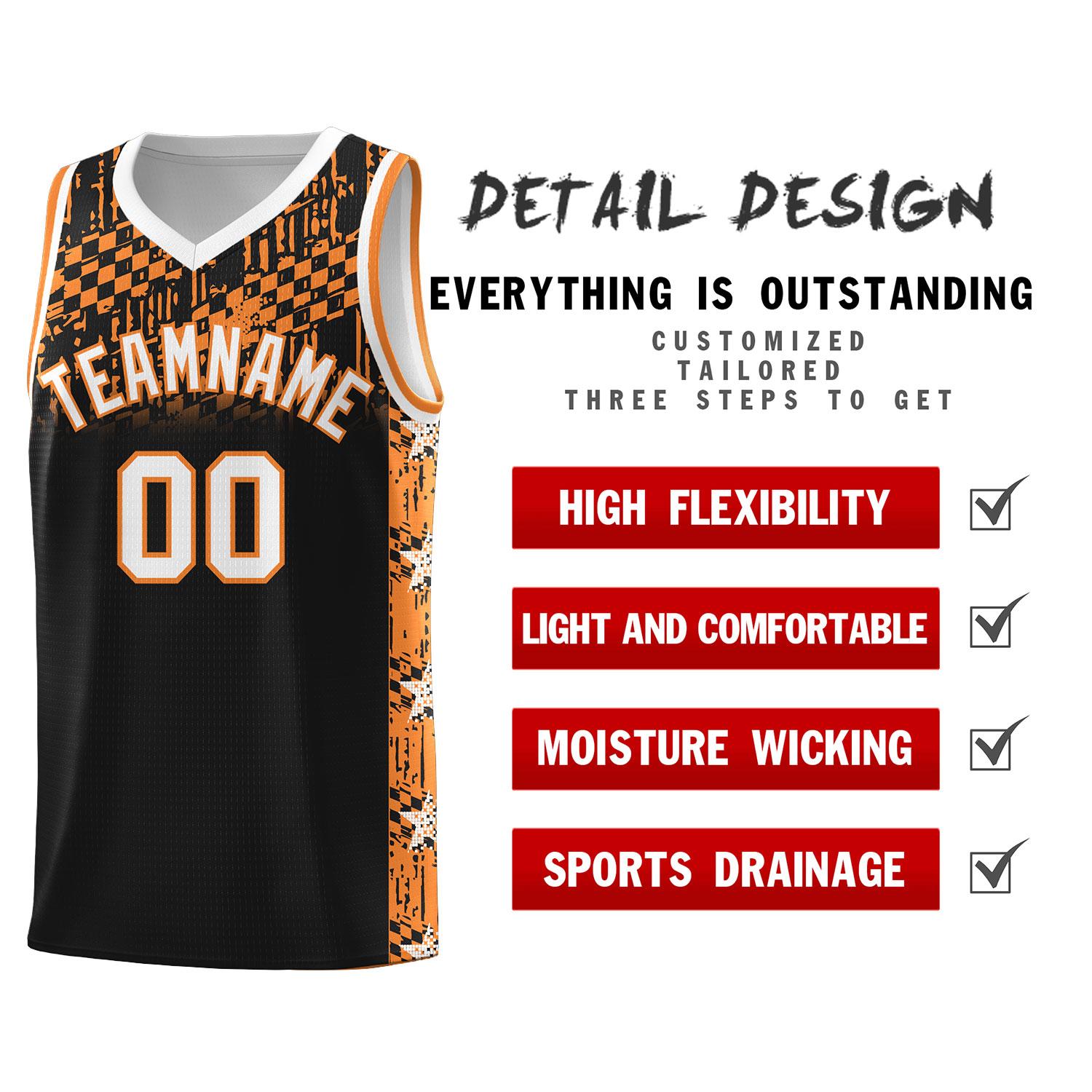 Custom Black Mosaic Stars Pattern Sports Uniform Basketball Jersey