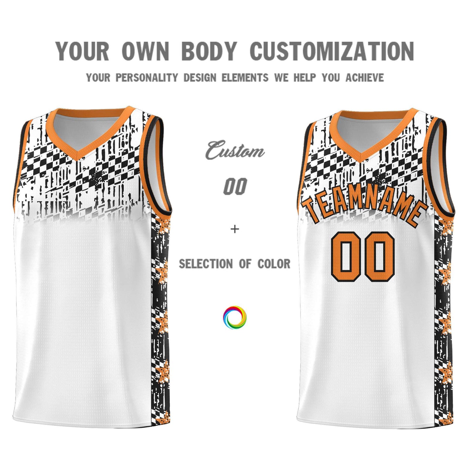 Custom White Mosaic Stars Pattern Sports Uniform Basketball Jersey
