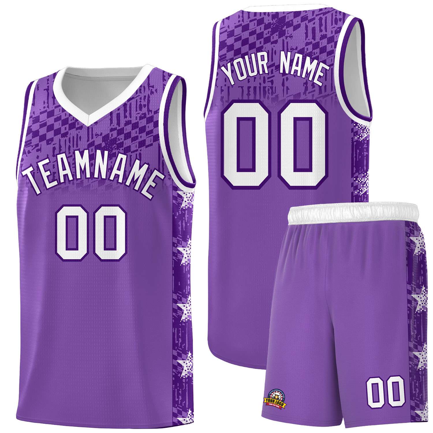 Custom Light Purple Mosaic Stars Pattern Sports Uniform Basketball Jersey