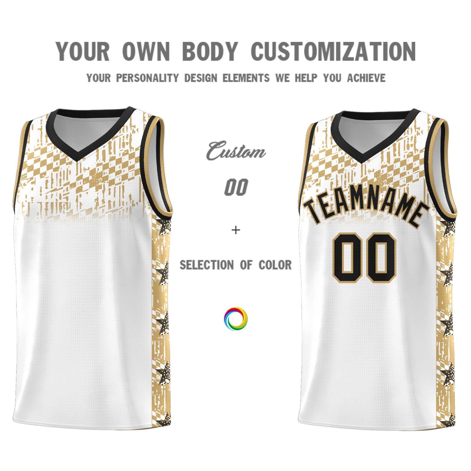 Custom White Mosaic Stars Pattern Sports Uniform Basketball Jersey